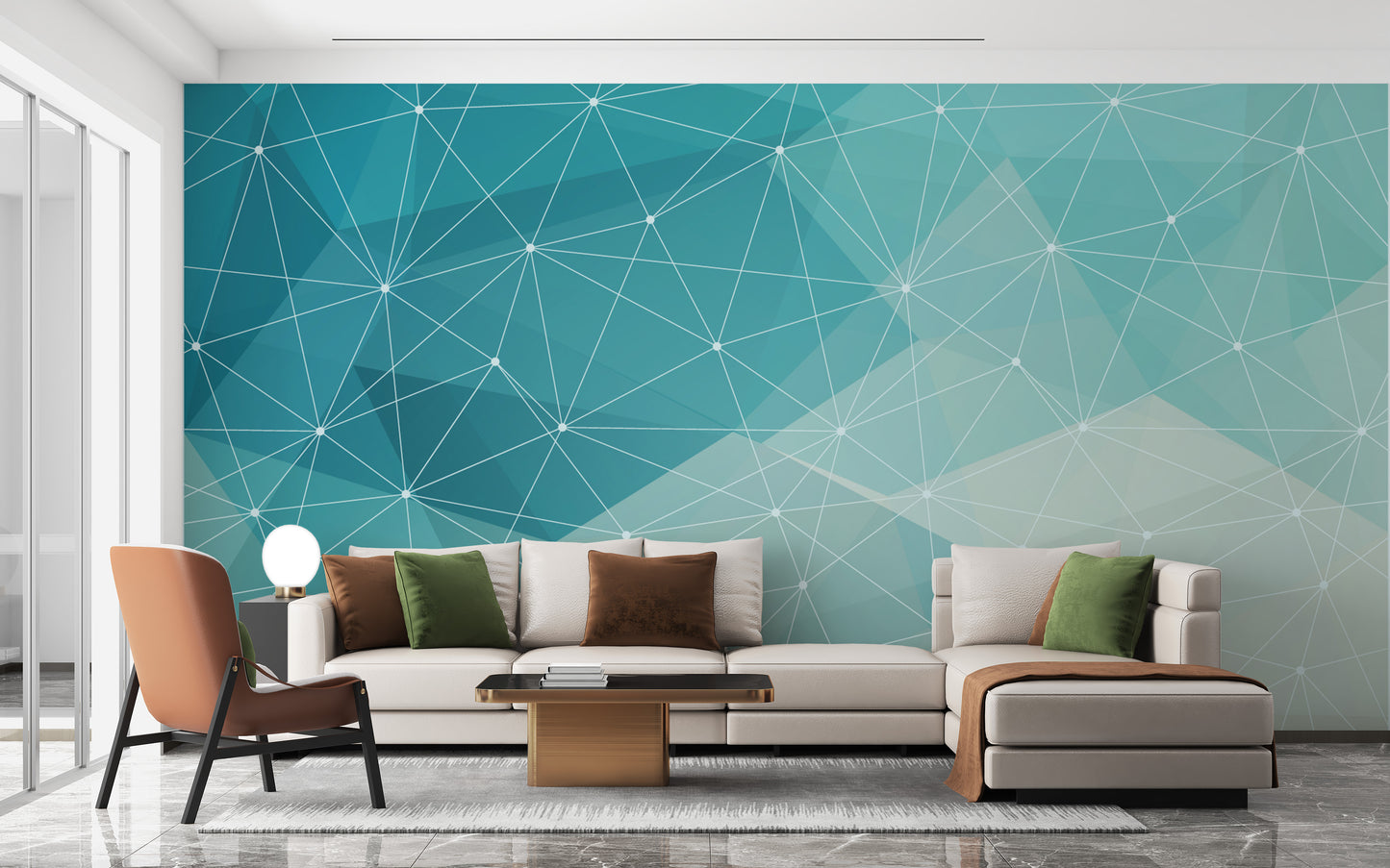 White and Blue Geometric Line Wallpaper