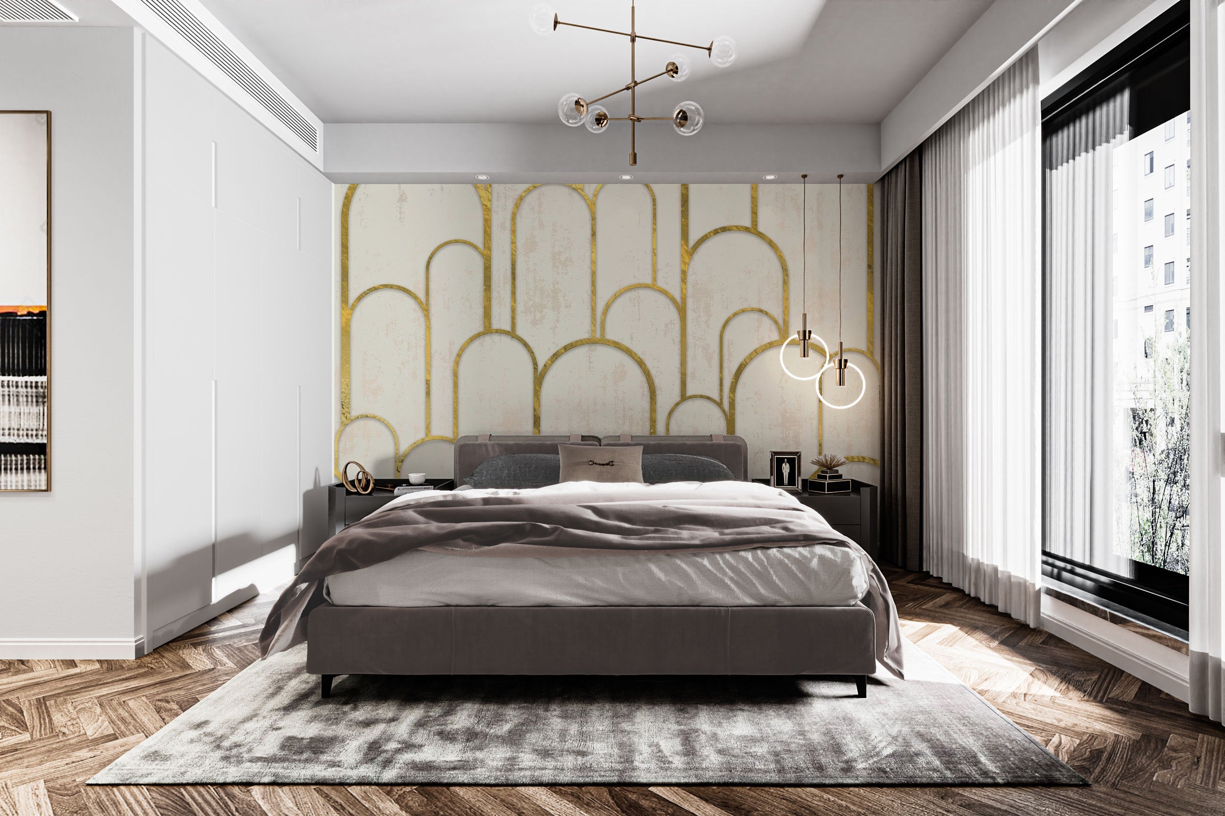 Luxurious Gold and White Art Deco Wallpaper Mural