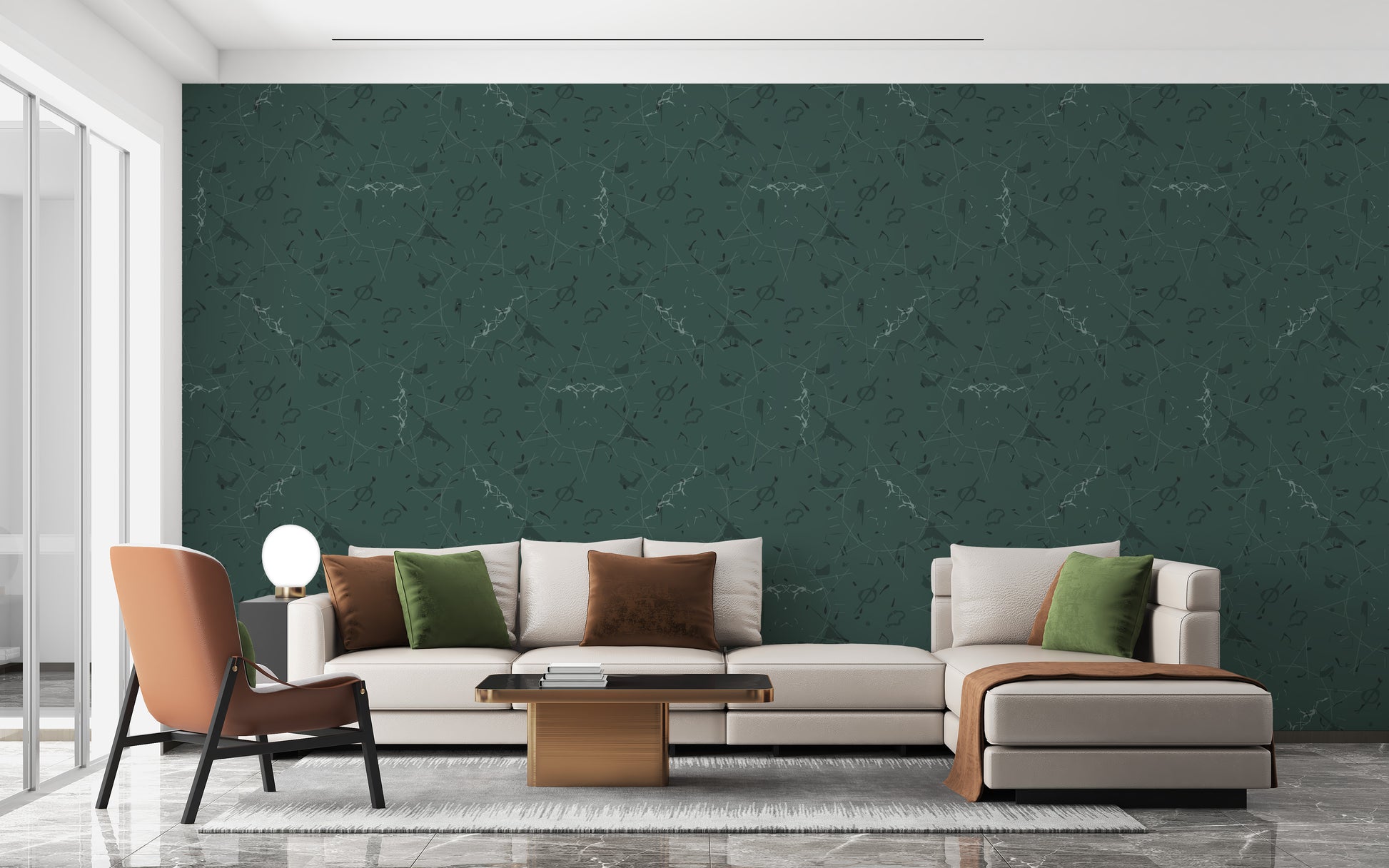 Stylish dark green wallpaper with fine details.