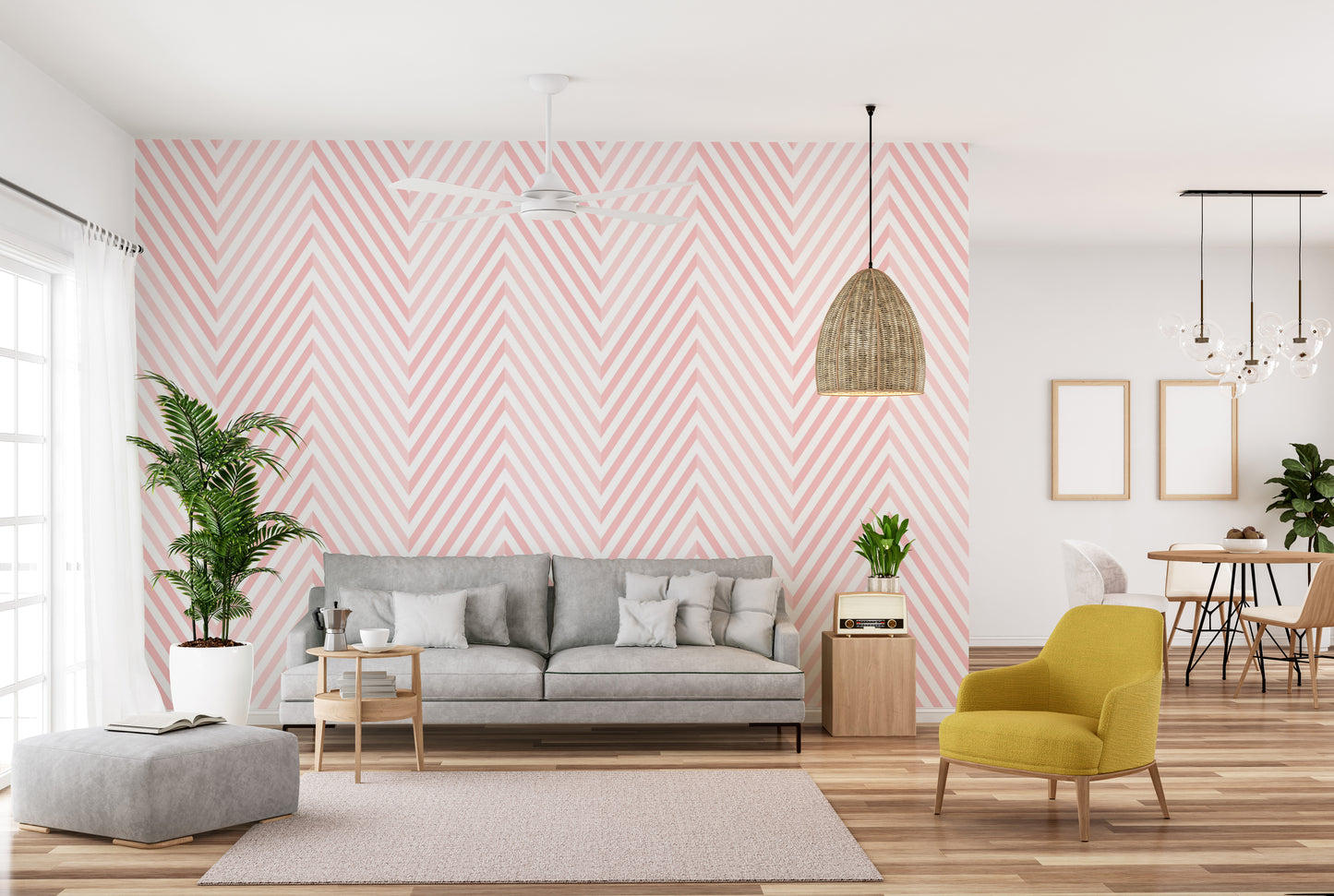 Subtle pink and white chevron wallpaper art.