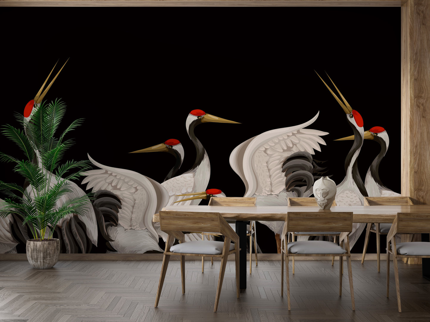 Oriental wallpaper with graceful cranes