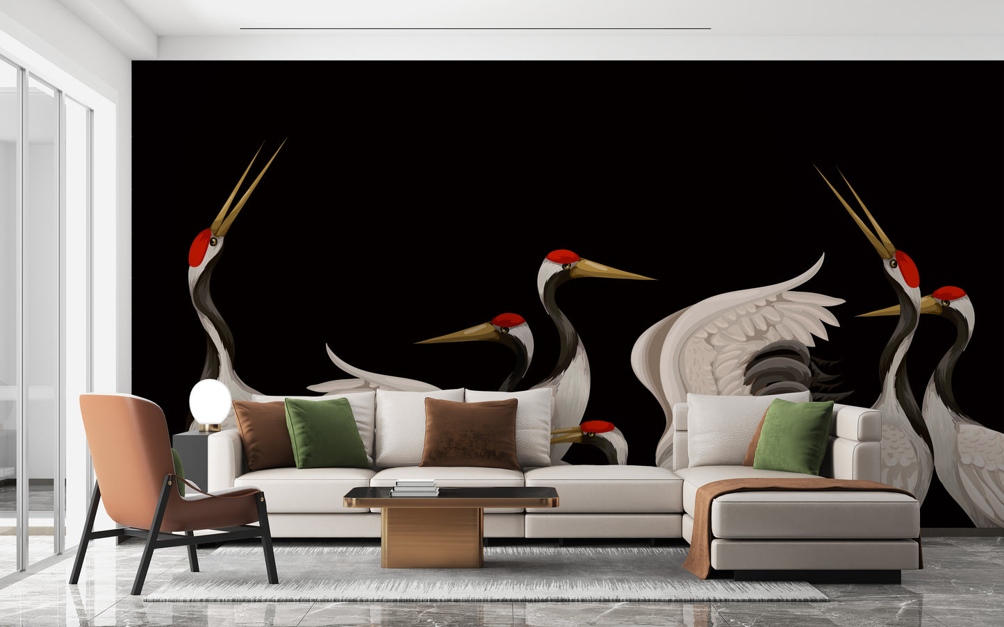 Japanese White Cranes Oriental Wallpaper Murals