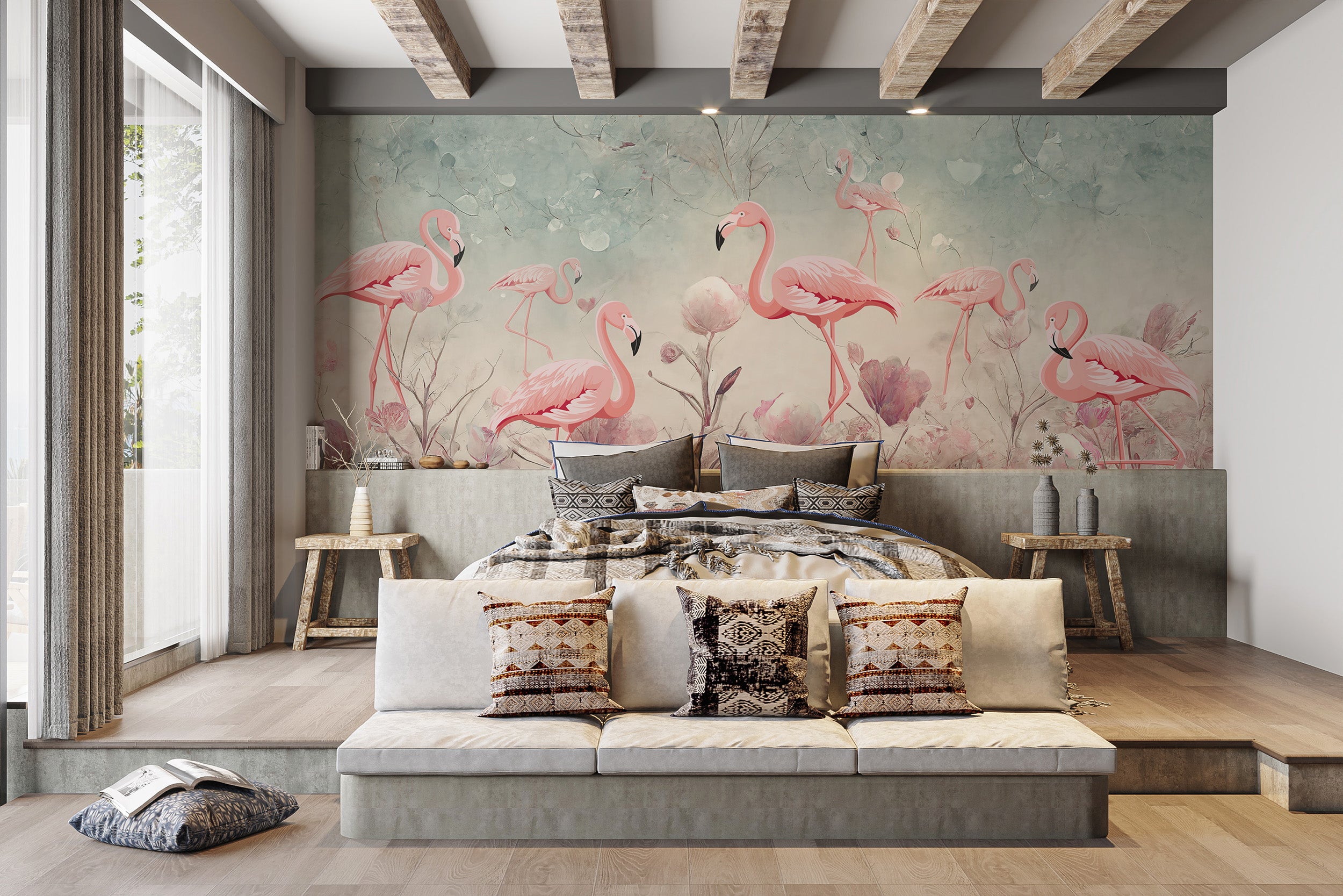 Exotic Mystic Flamingo Grove mural for bold and stylish spaces.
