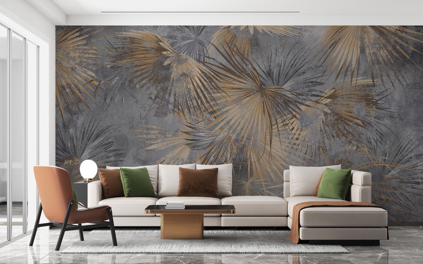 Golden frond wallpaper with exotic charm