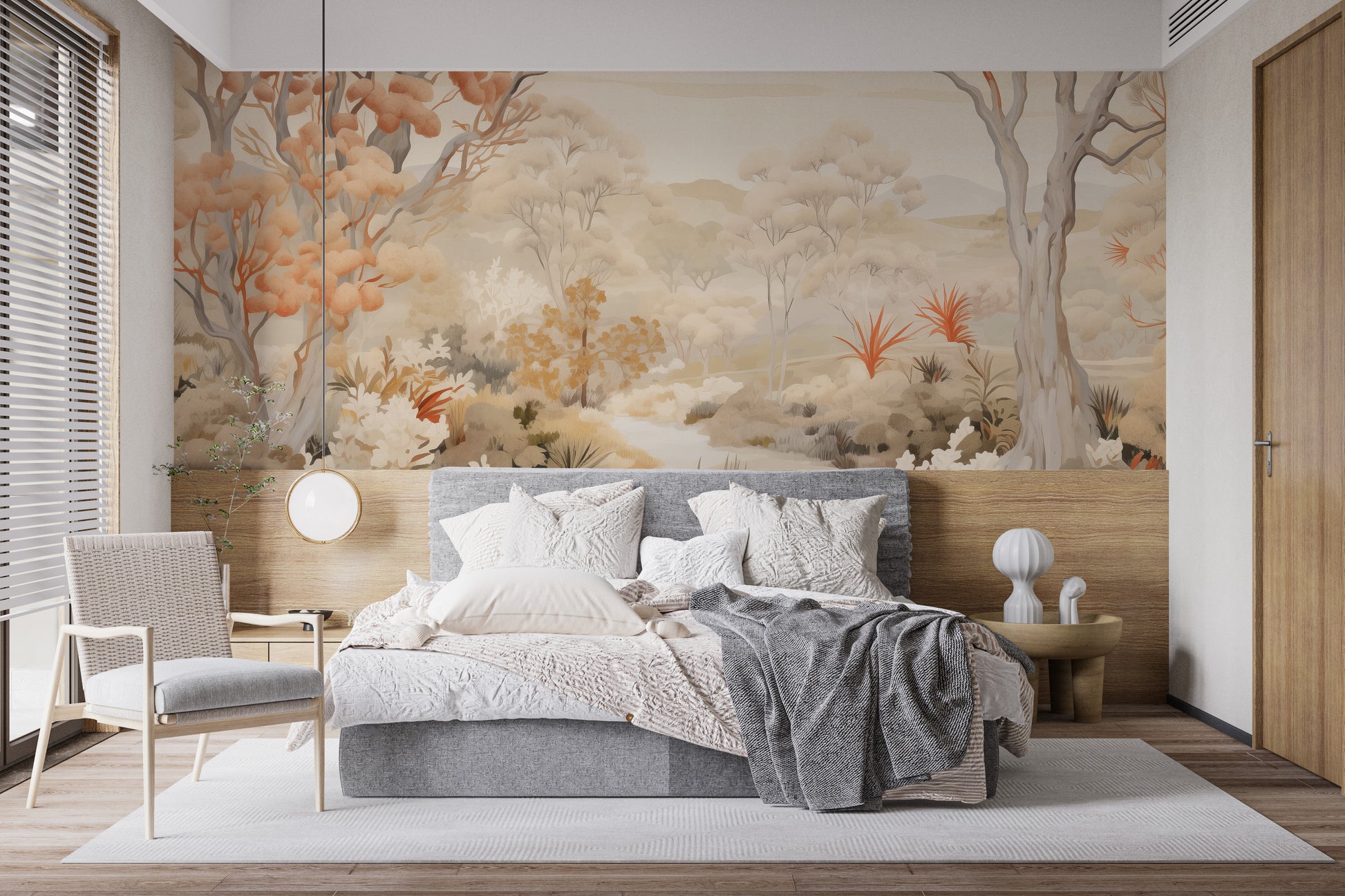 Bring nature indoors with a beautiful autumn forest mural wallpaper.