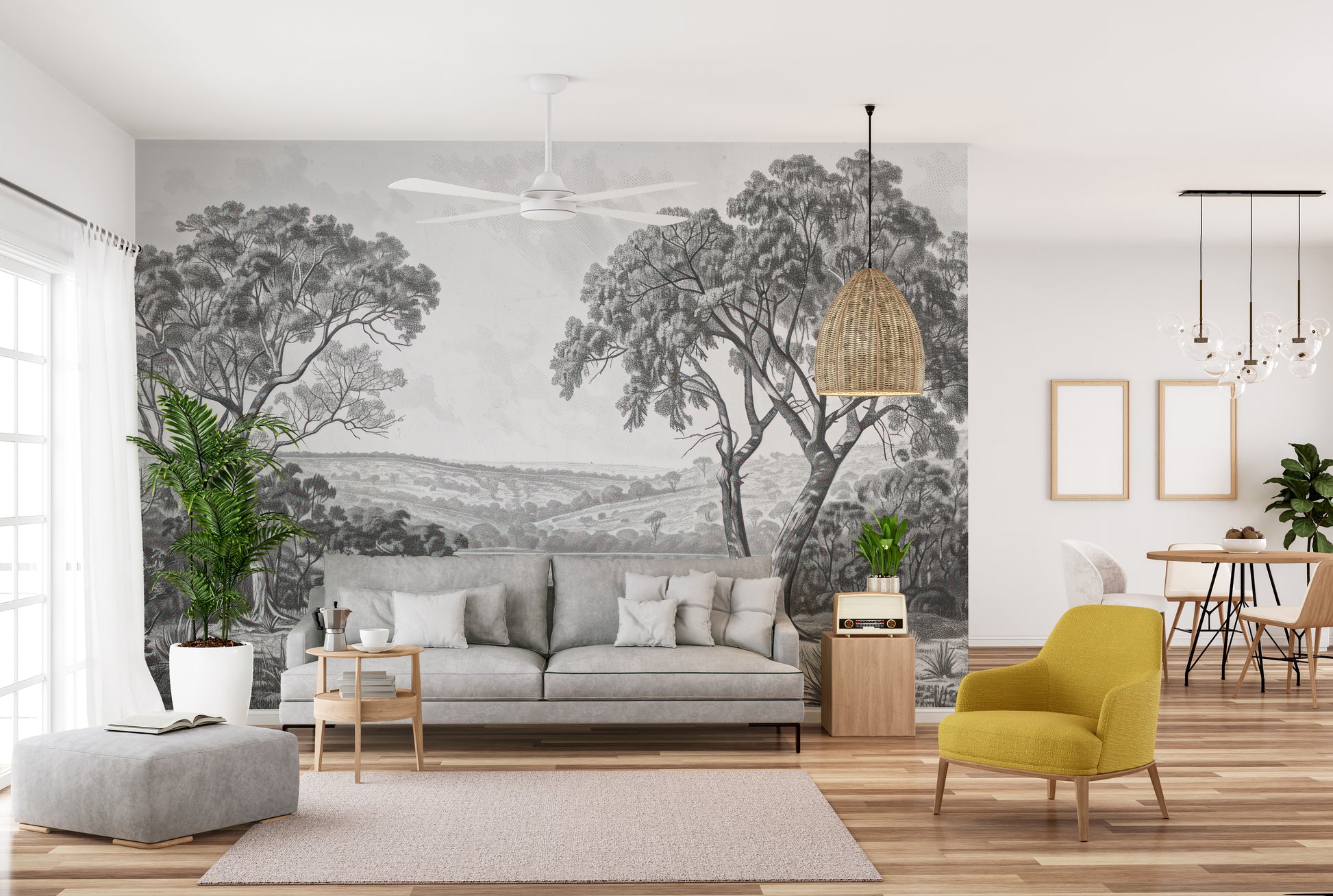 Artistic black & white forest wall mural
