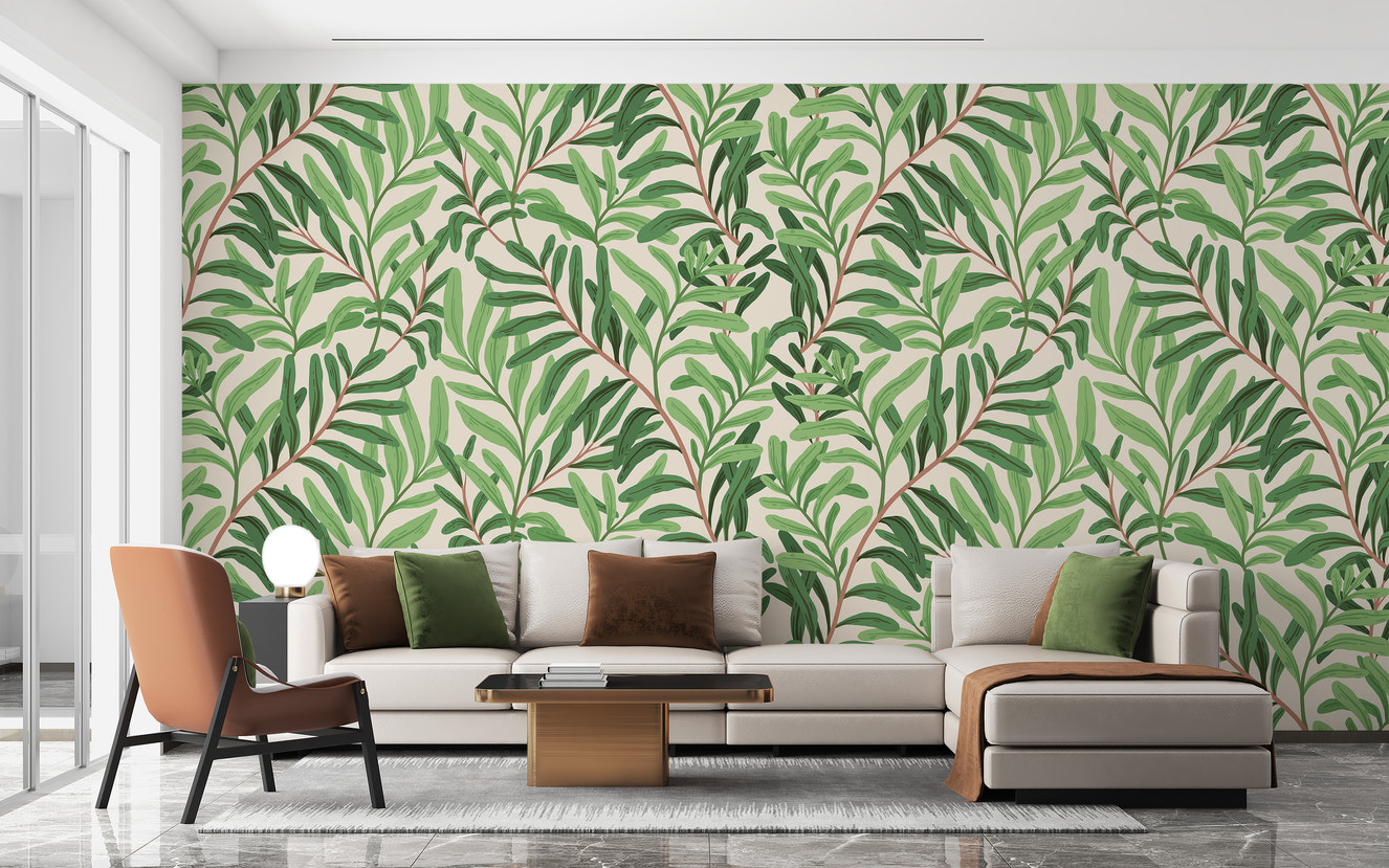 Green leaf wallpaper with natural elegance