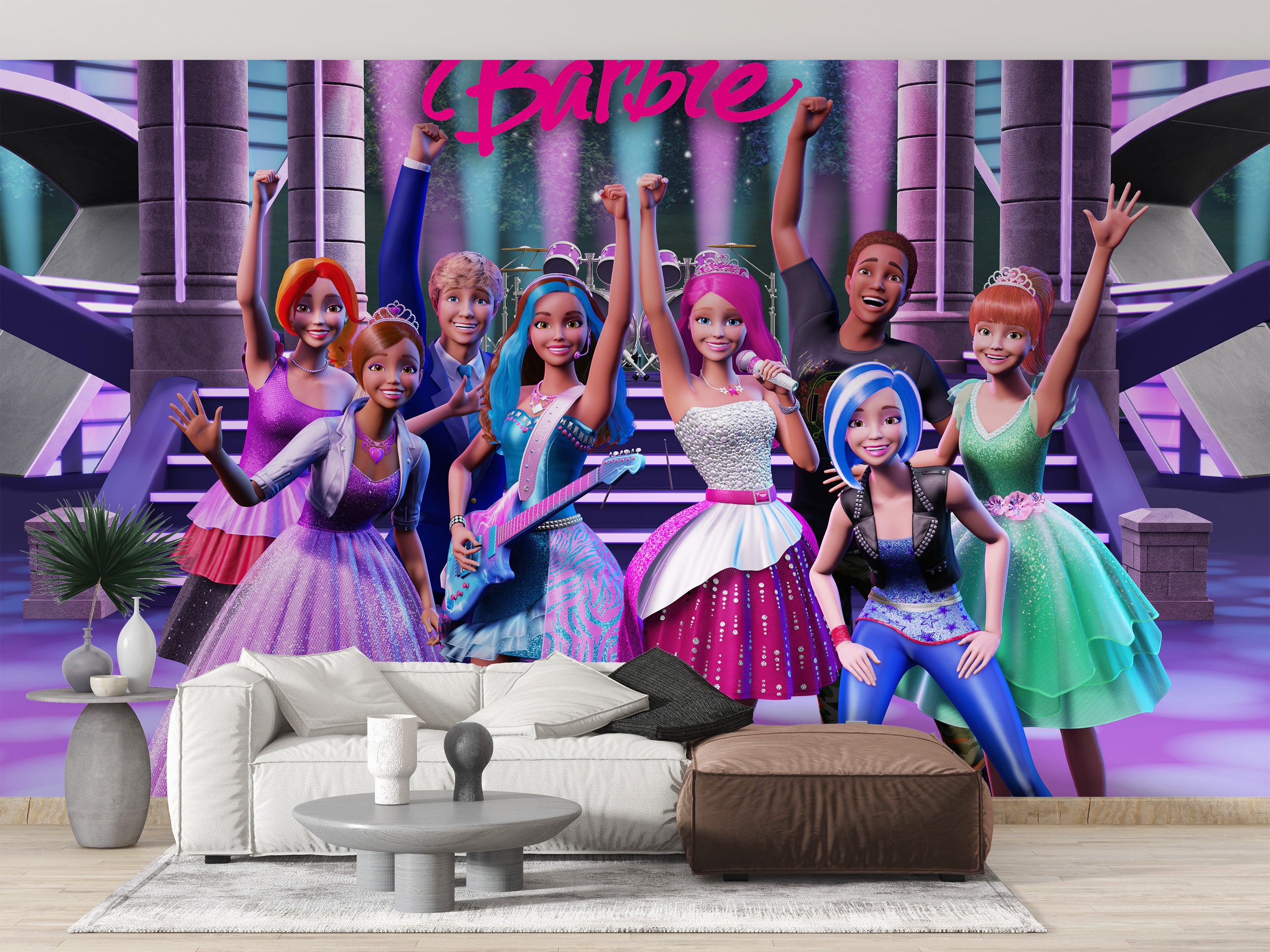 Rockstar princess Barbie mural for trendy kids’ room decor
