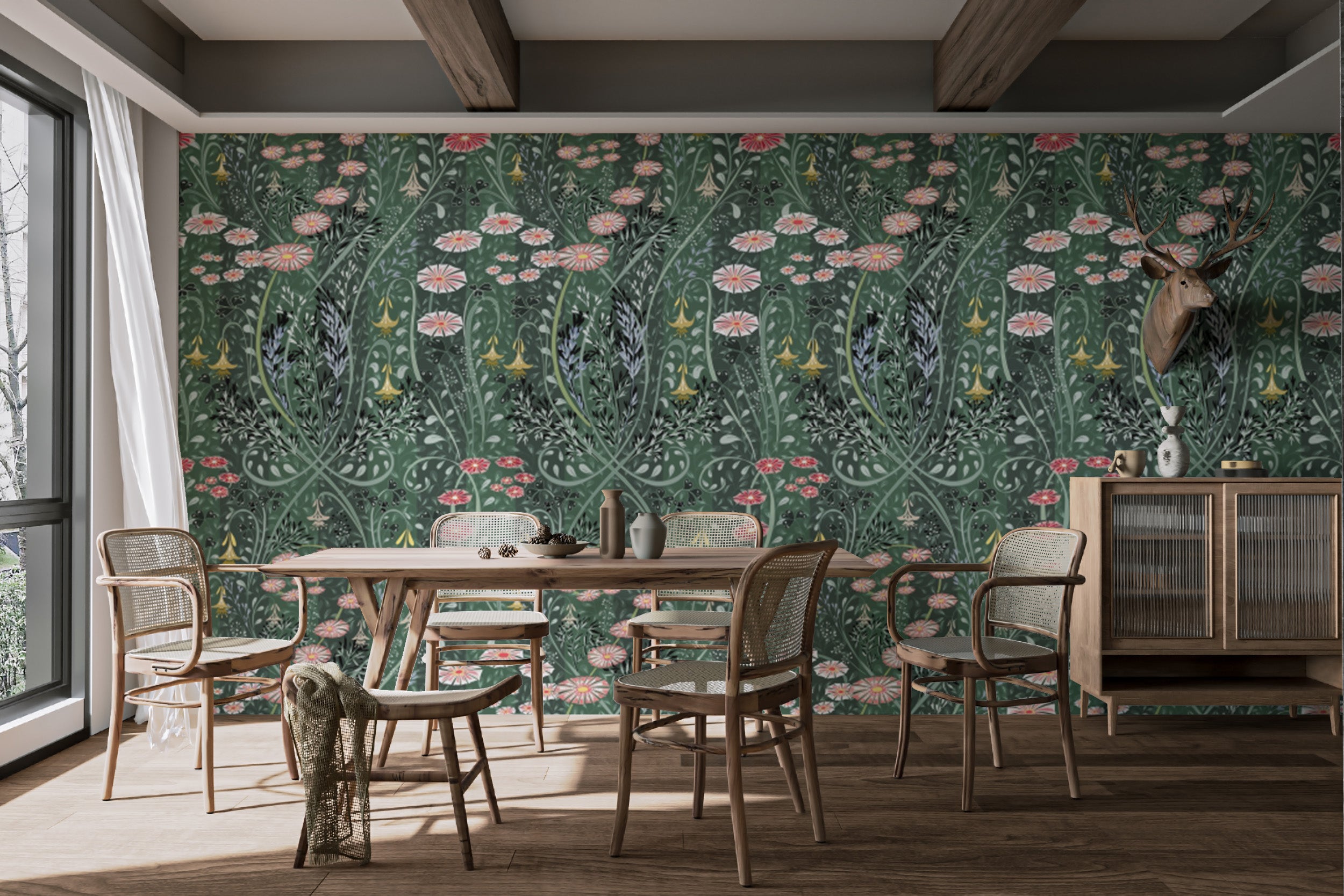 Removable wallpaper with meadow-inspired design