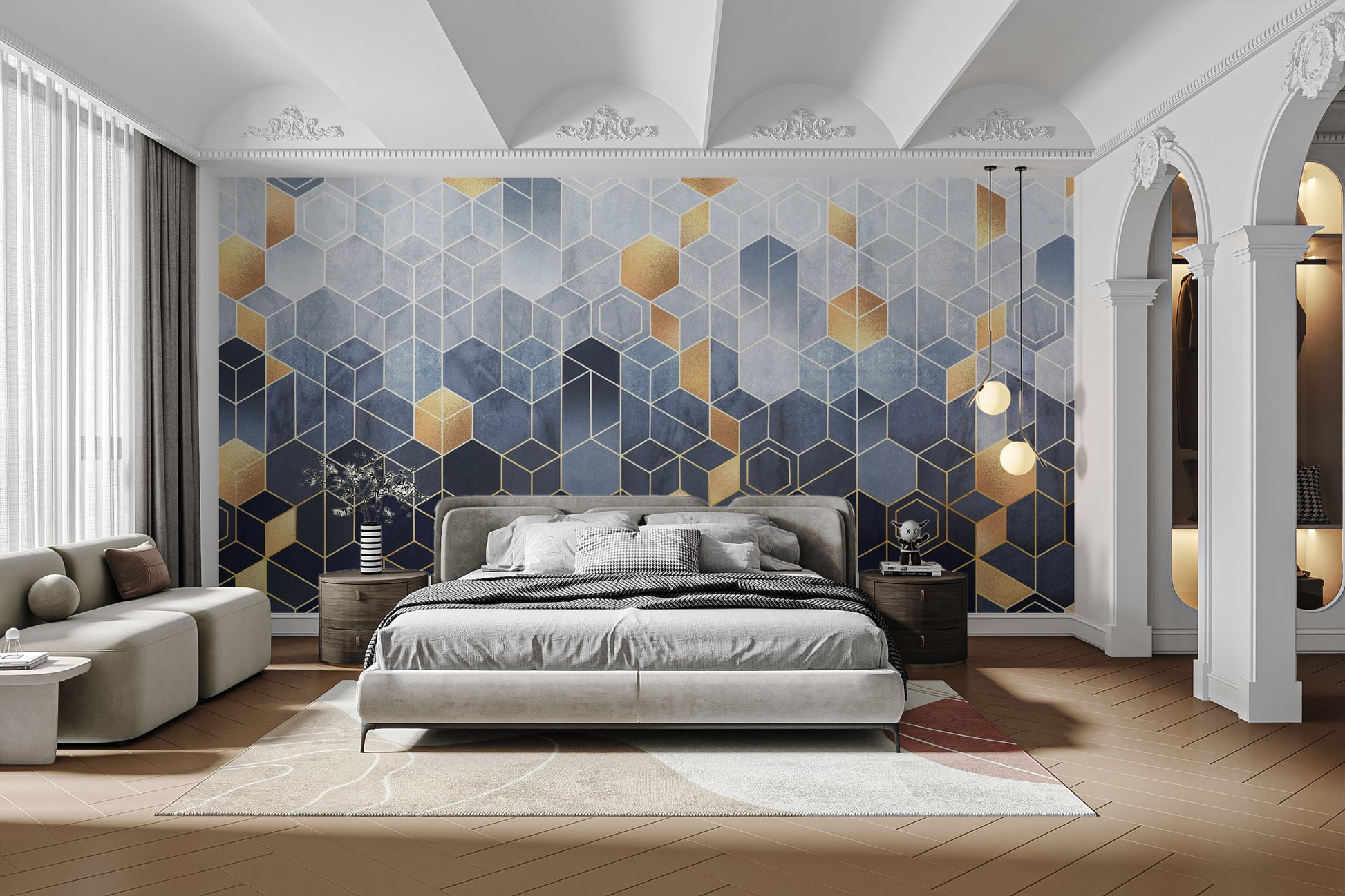 Gold and hexagonal ombre wallpaper mural for walls
