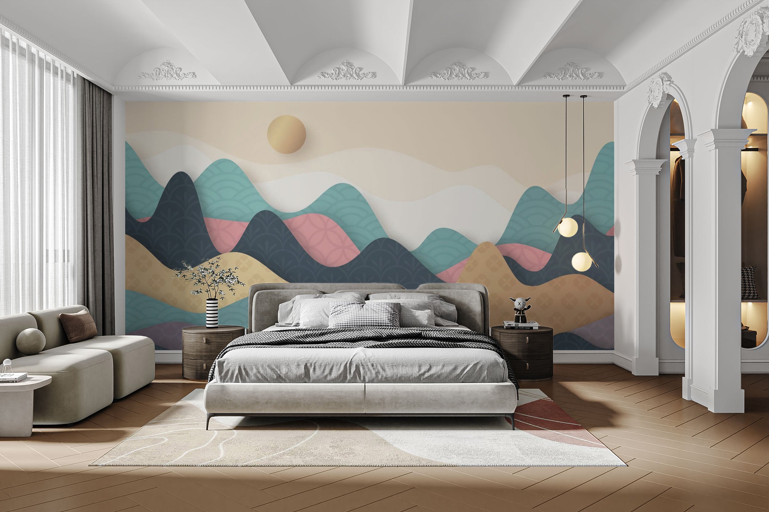 Colorful Wavy Mountains Wallpaper for interiors
