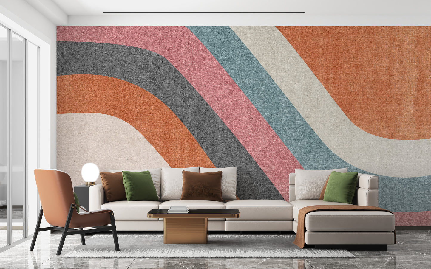 Abstract waves mural with vibrant colors