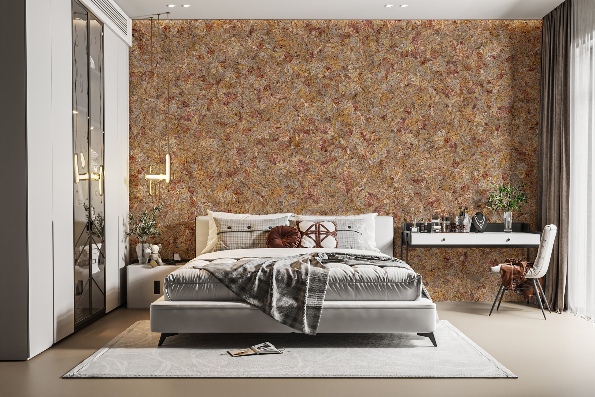 Autumn-themed taupe wallpaper mural style
