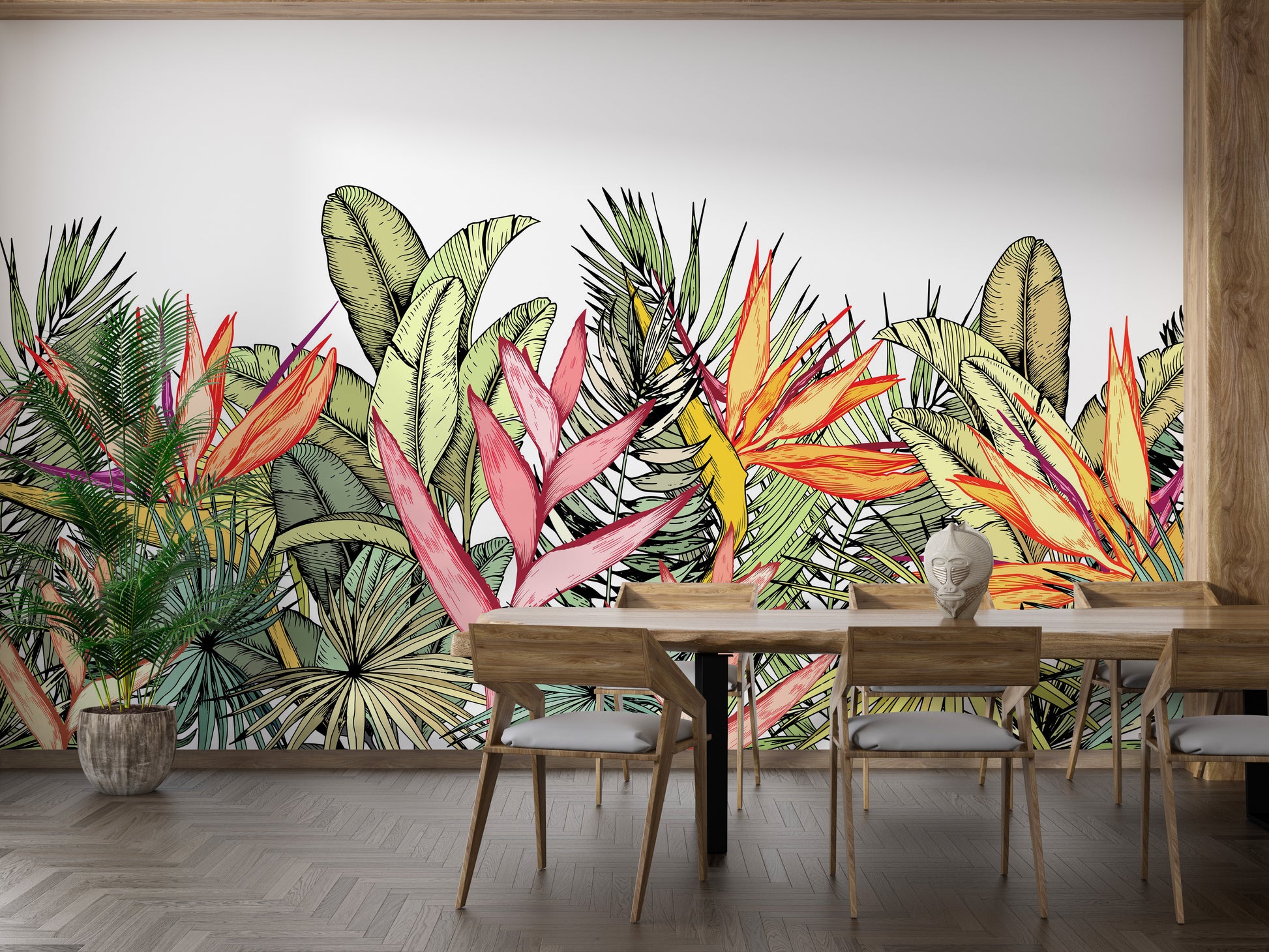 Multicolor tropical leaves wallpaper print
