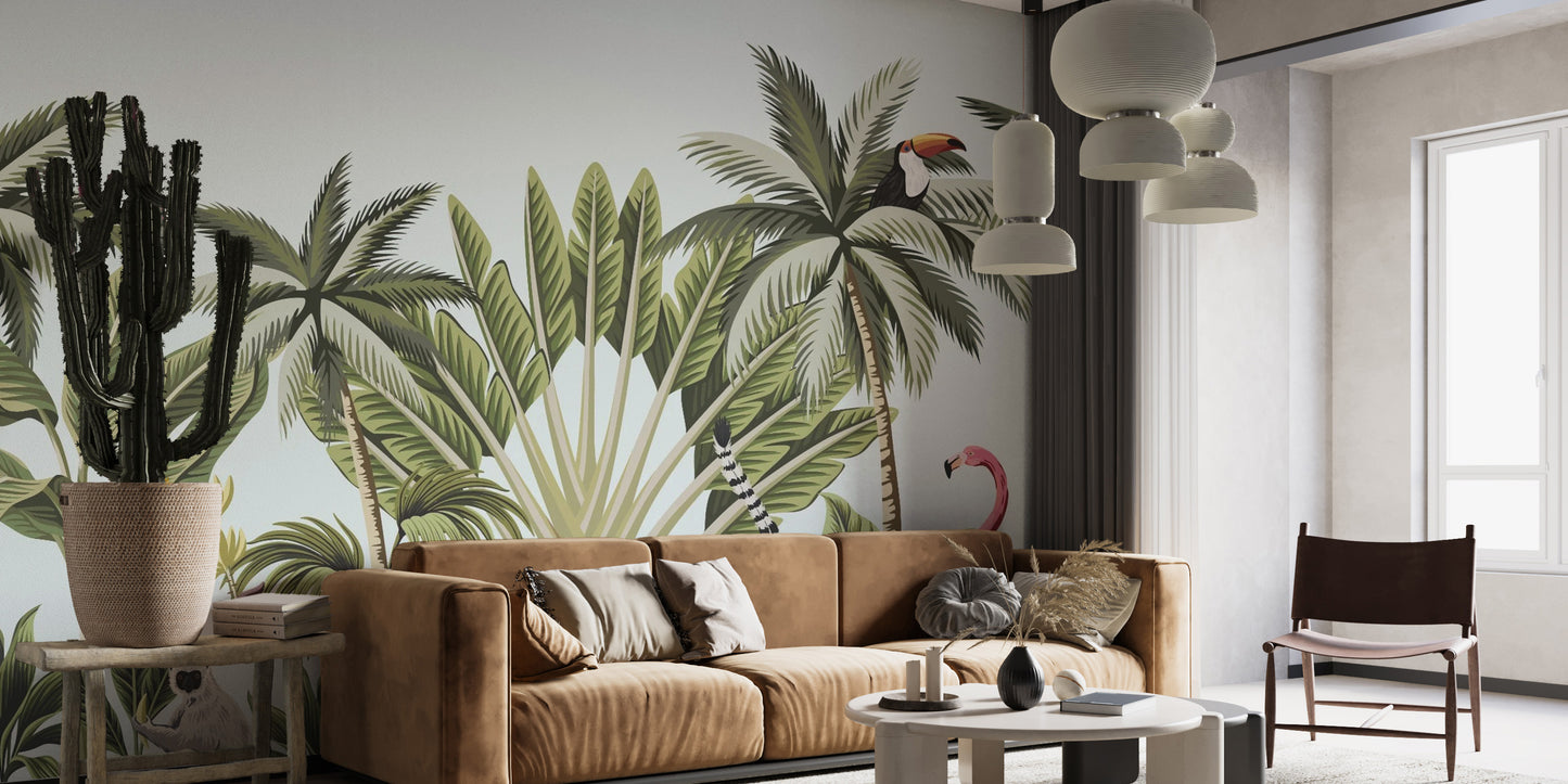 Tropical Plants & Animals Wallpaper Mural