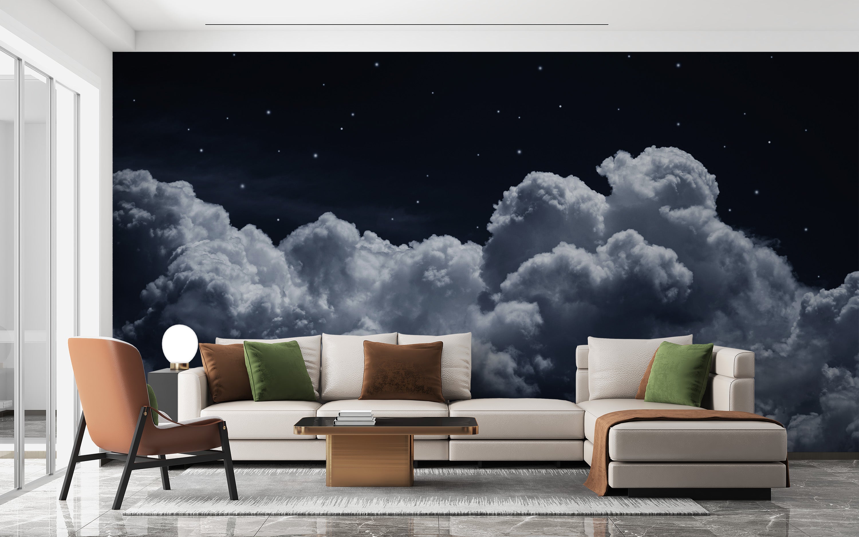 Starry night sky and clouds wallpaper design
