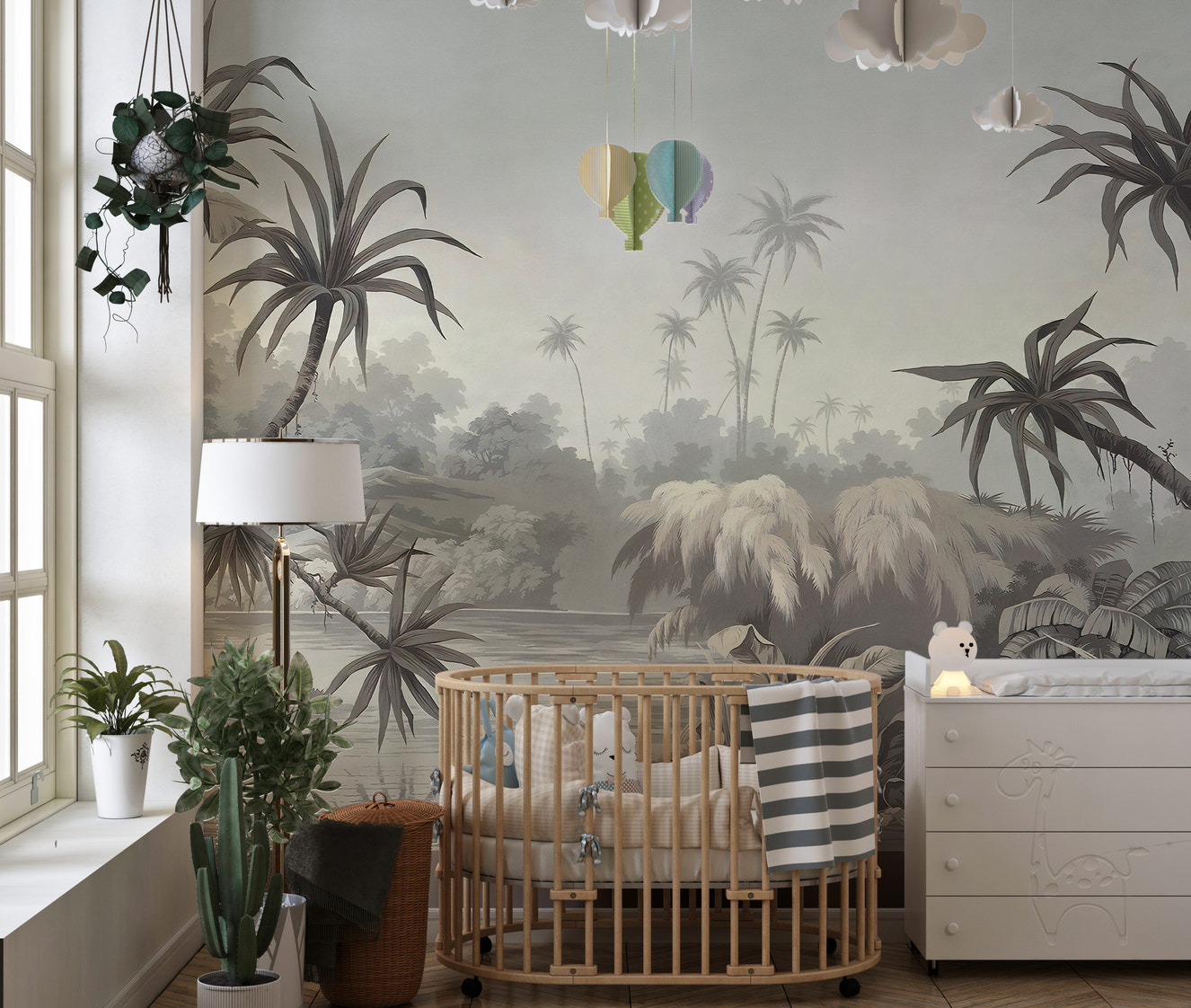 Tropical countryside wallpaper mural design
