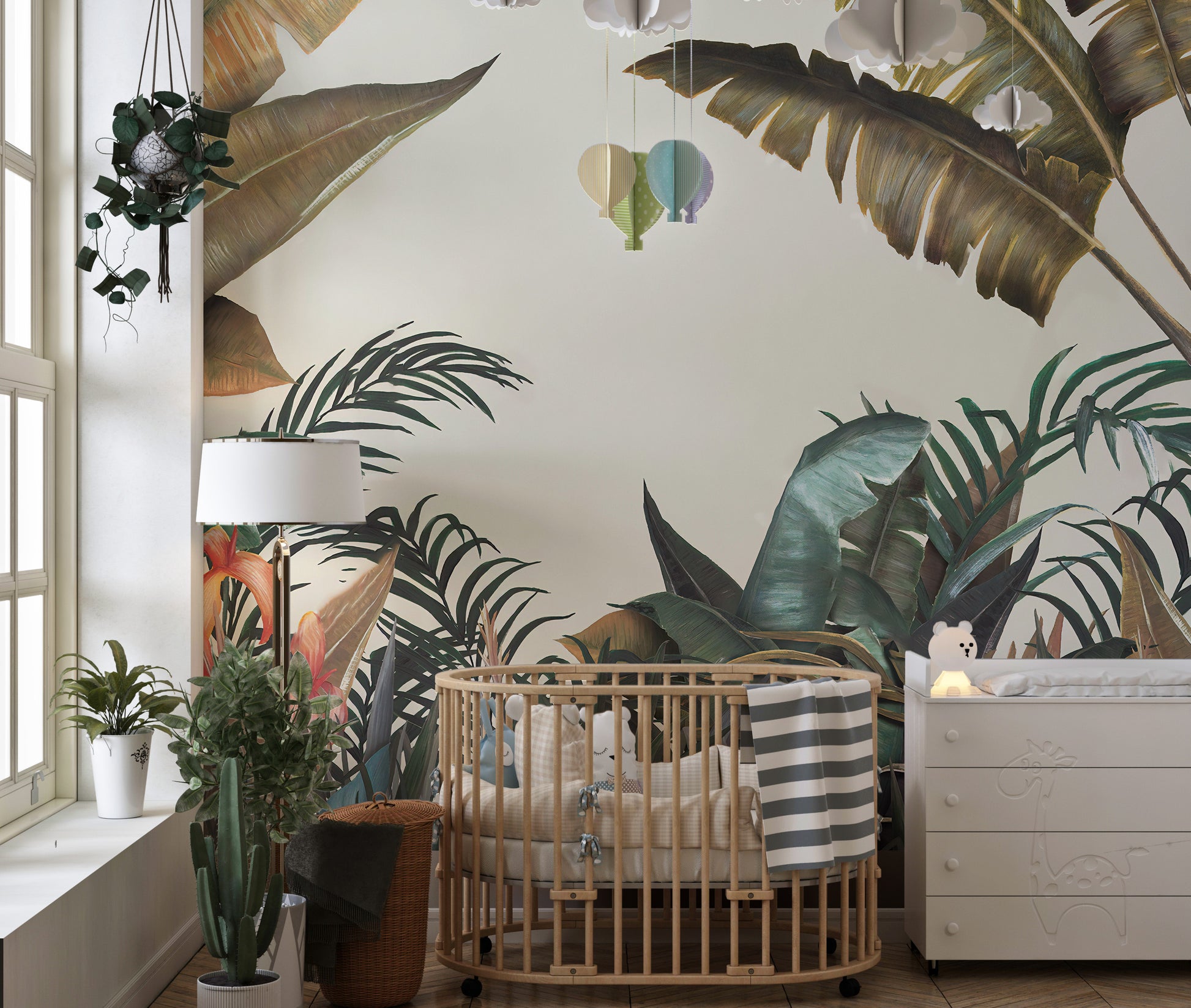 Monochrome Tropical Leaves Wallpaper Mural
