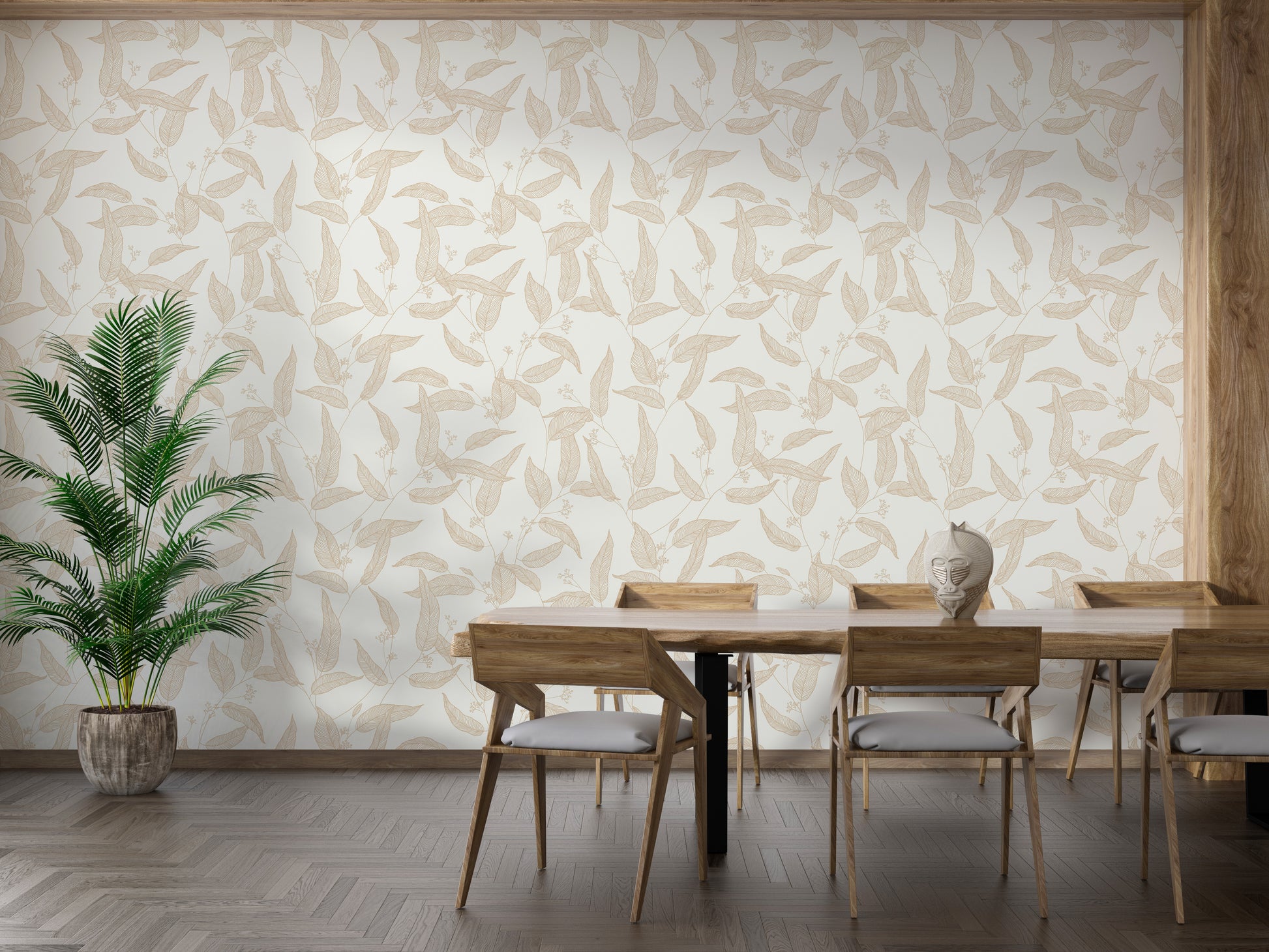 Artistic pastel leaf design wall mural
