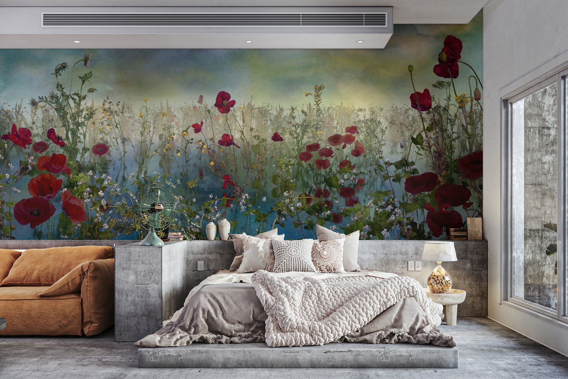 Azure Petal Panorama Poppy Blue Flower Wall Mural - Giffywalls