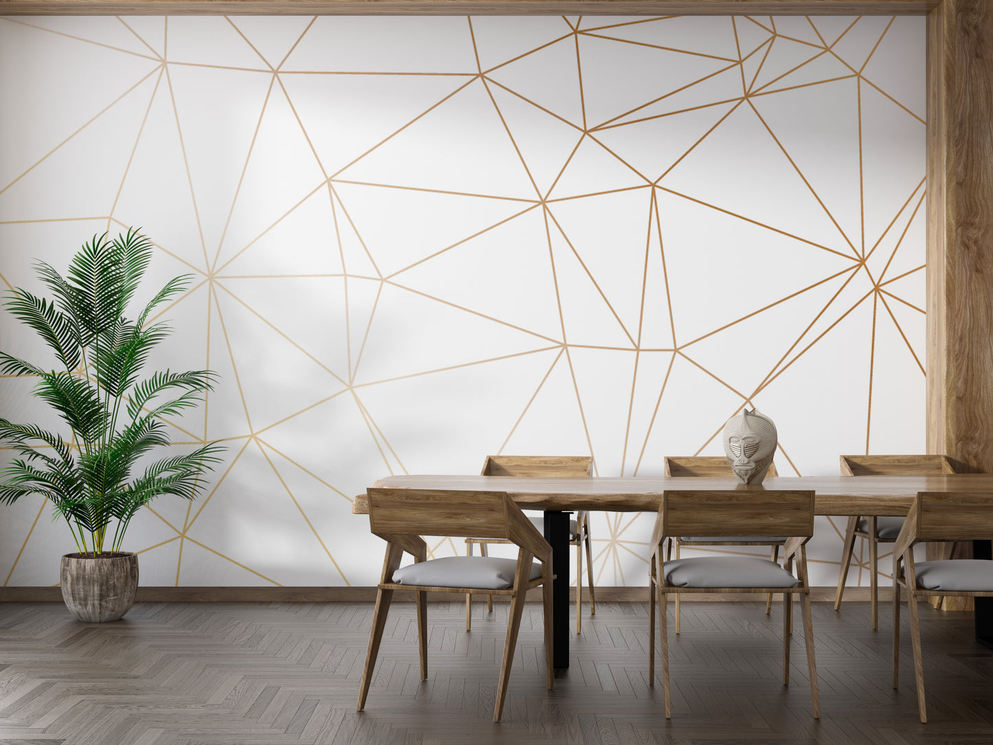 Gold Polygonal Strip Geometric Wallpaper Murals