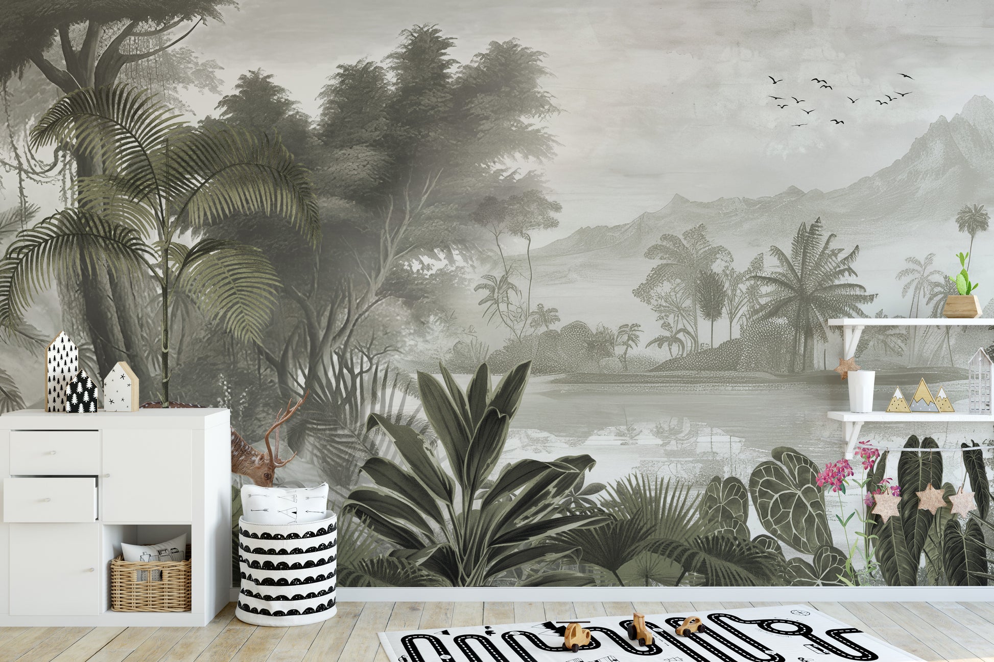 Exotic jungle kingdom wallpaper mural art
