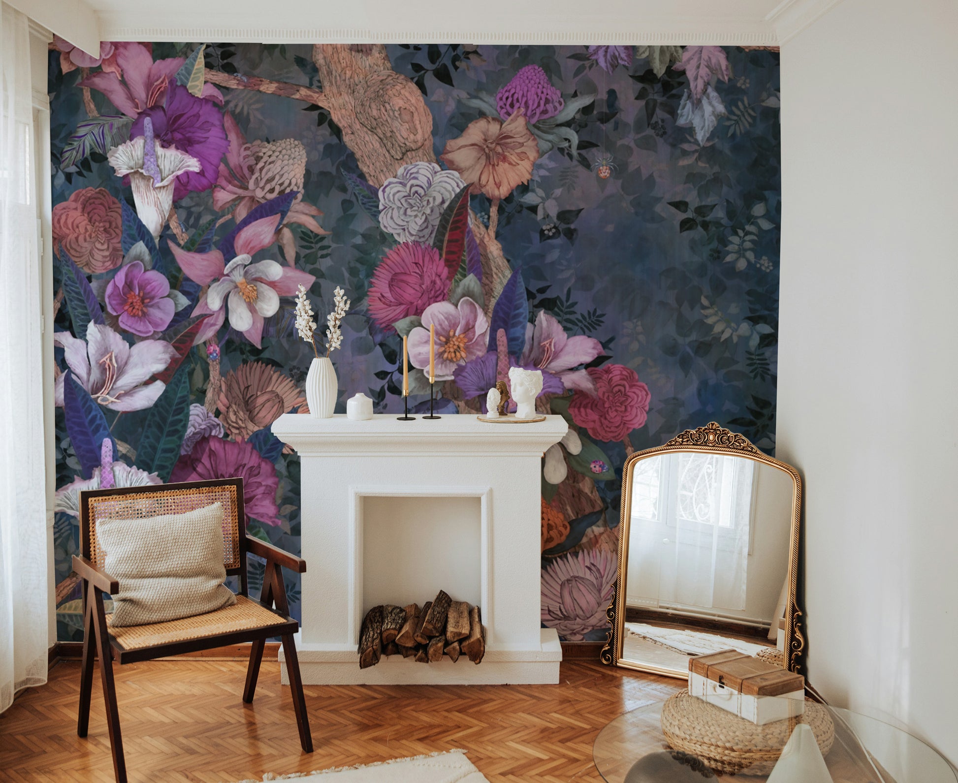 Elegant floral wallpaper mural with rich hues