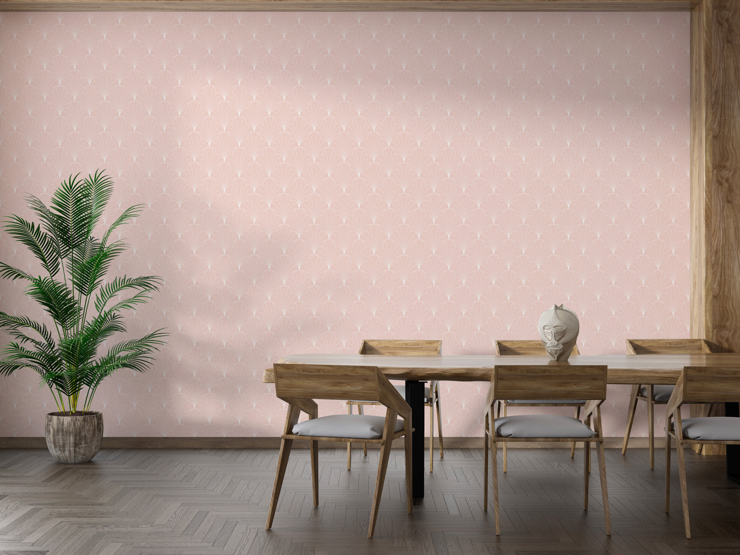 Art deco-inspired light pink wallpaper