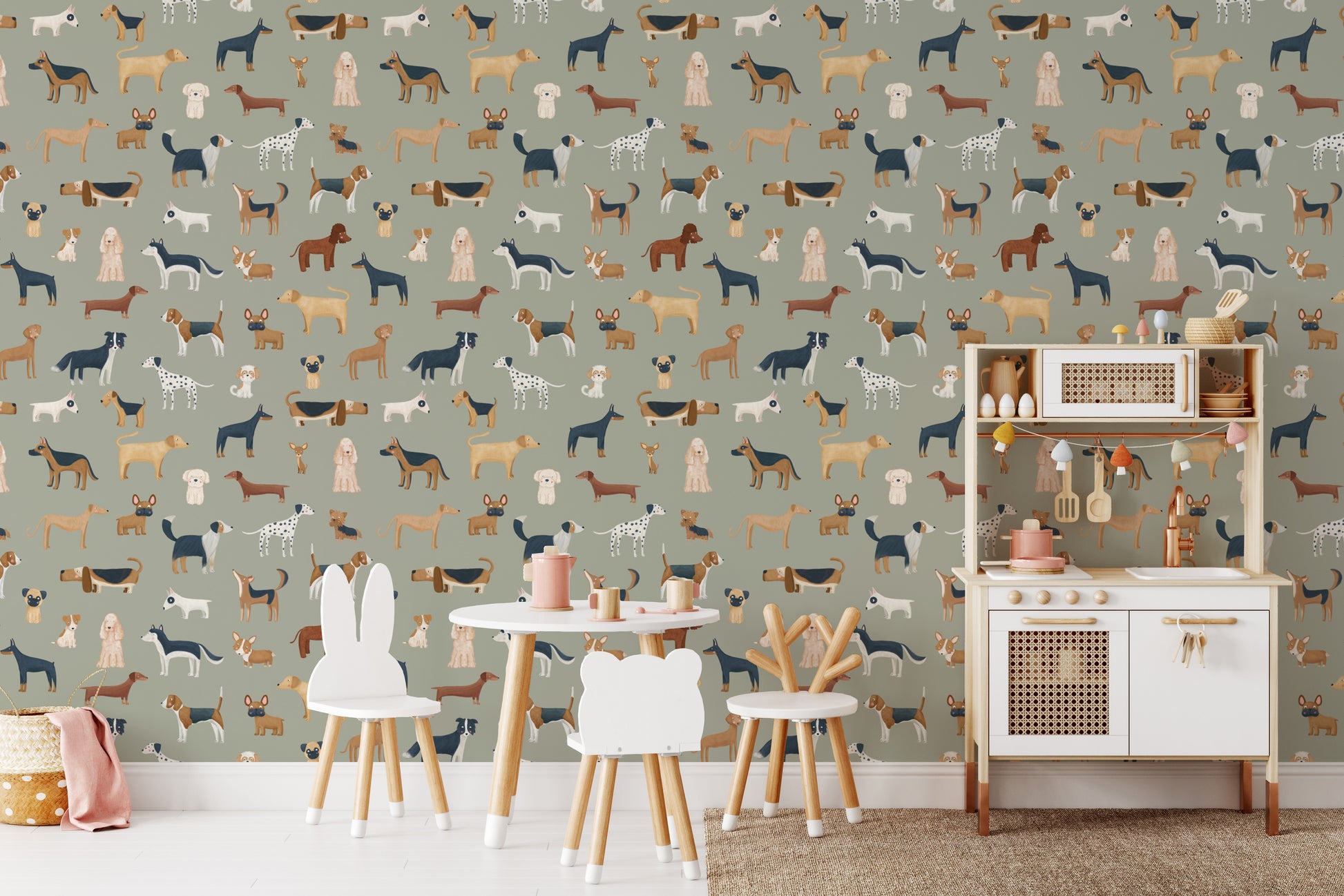 Happy dog breed wallpaper for kids' space
