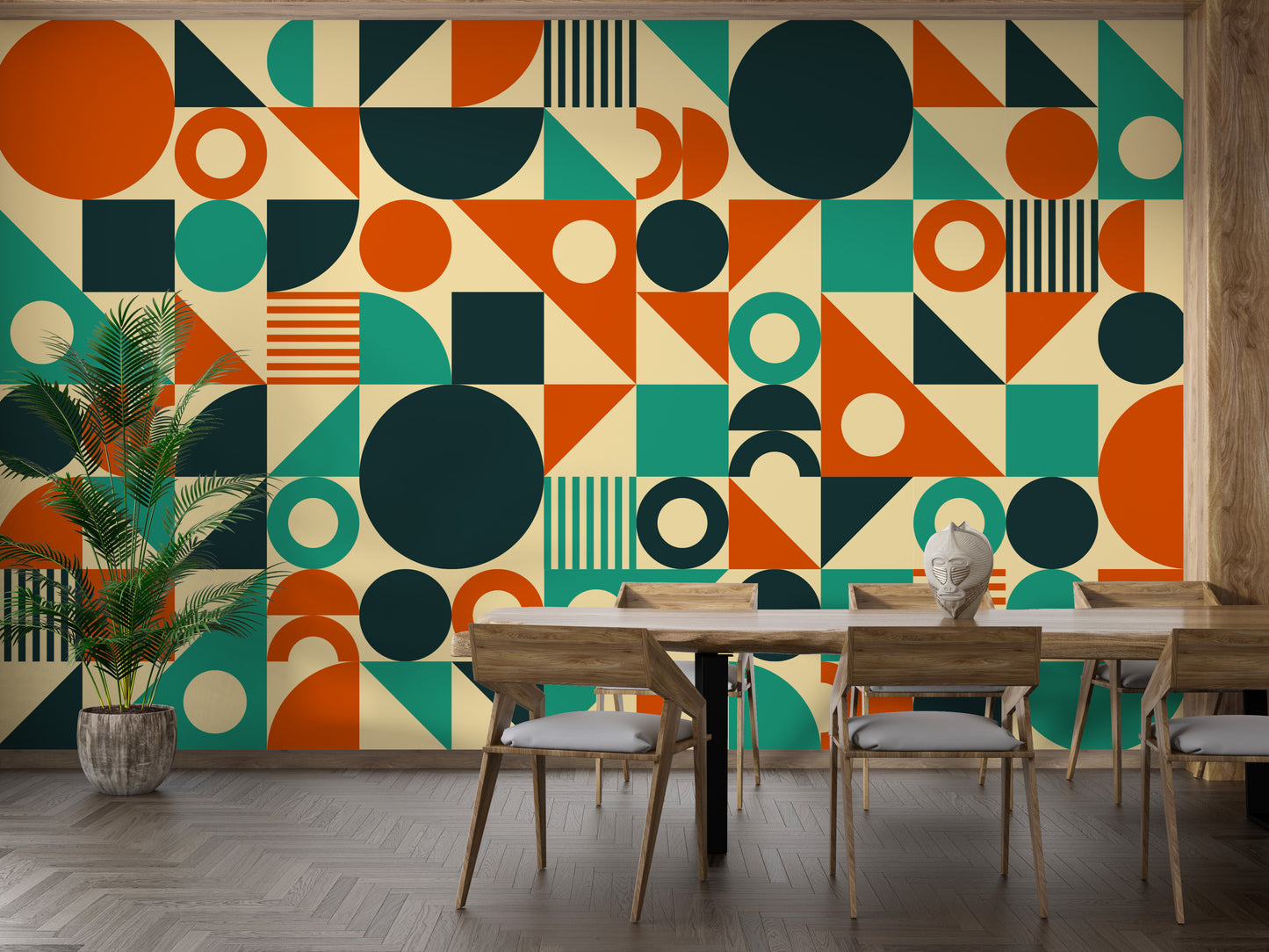 Orange & Green Mid Century Wallpaper Murals