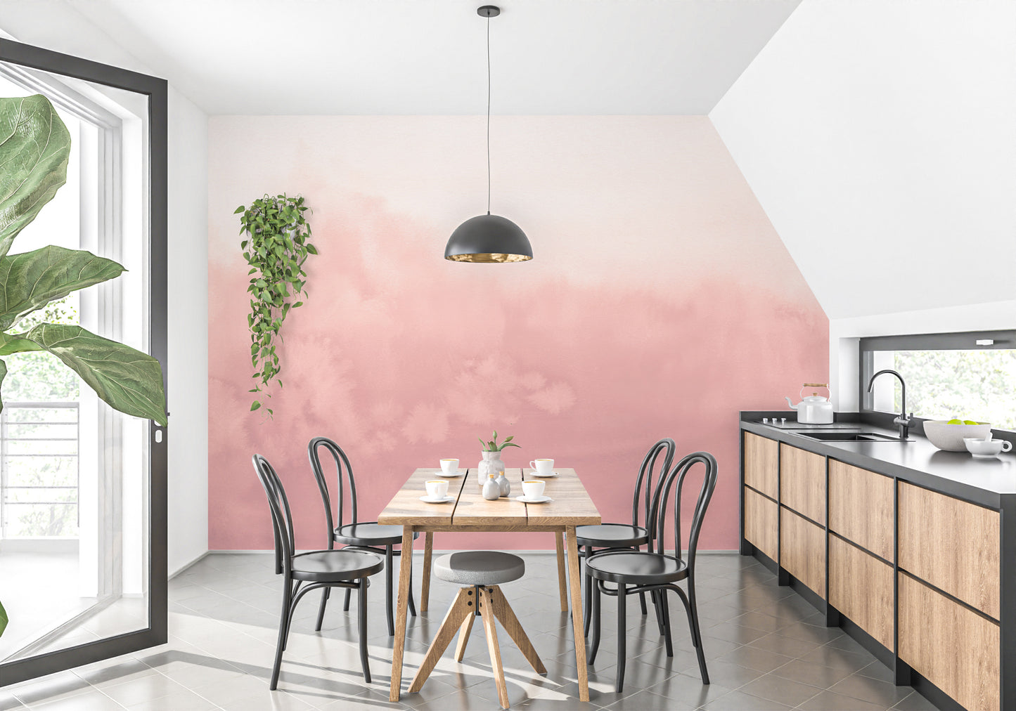 Pink Watercolor Ombre Mural Wallpaper