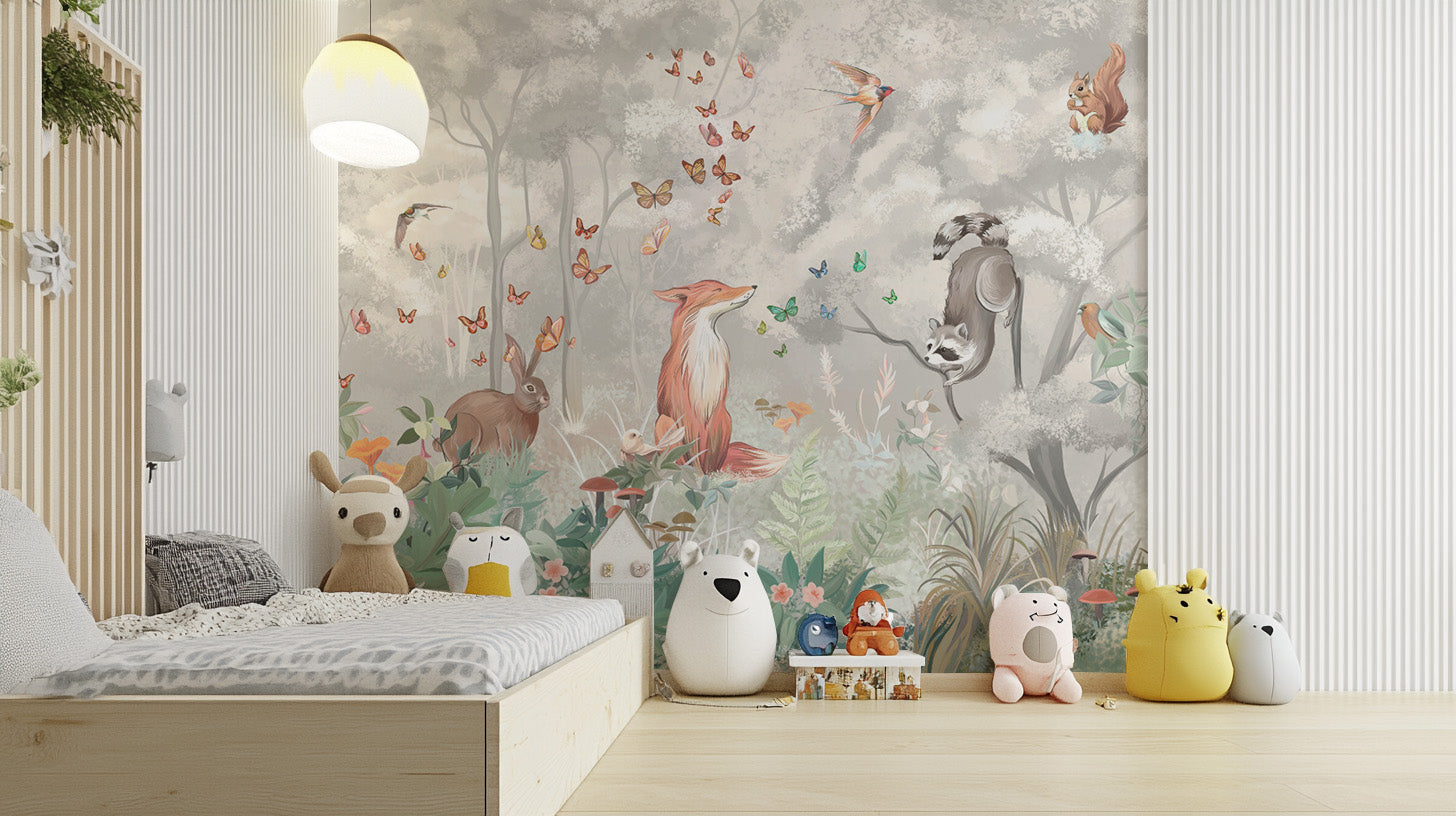 Enchanting Woodland Animal Wallpaper with Forest Scene
