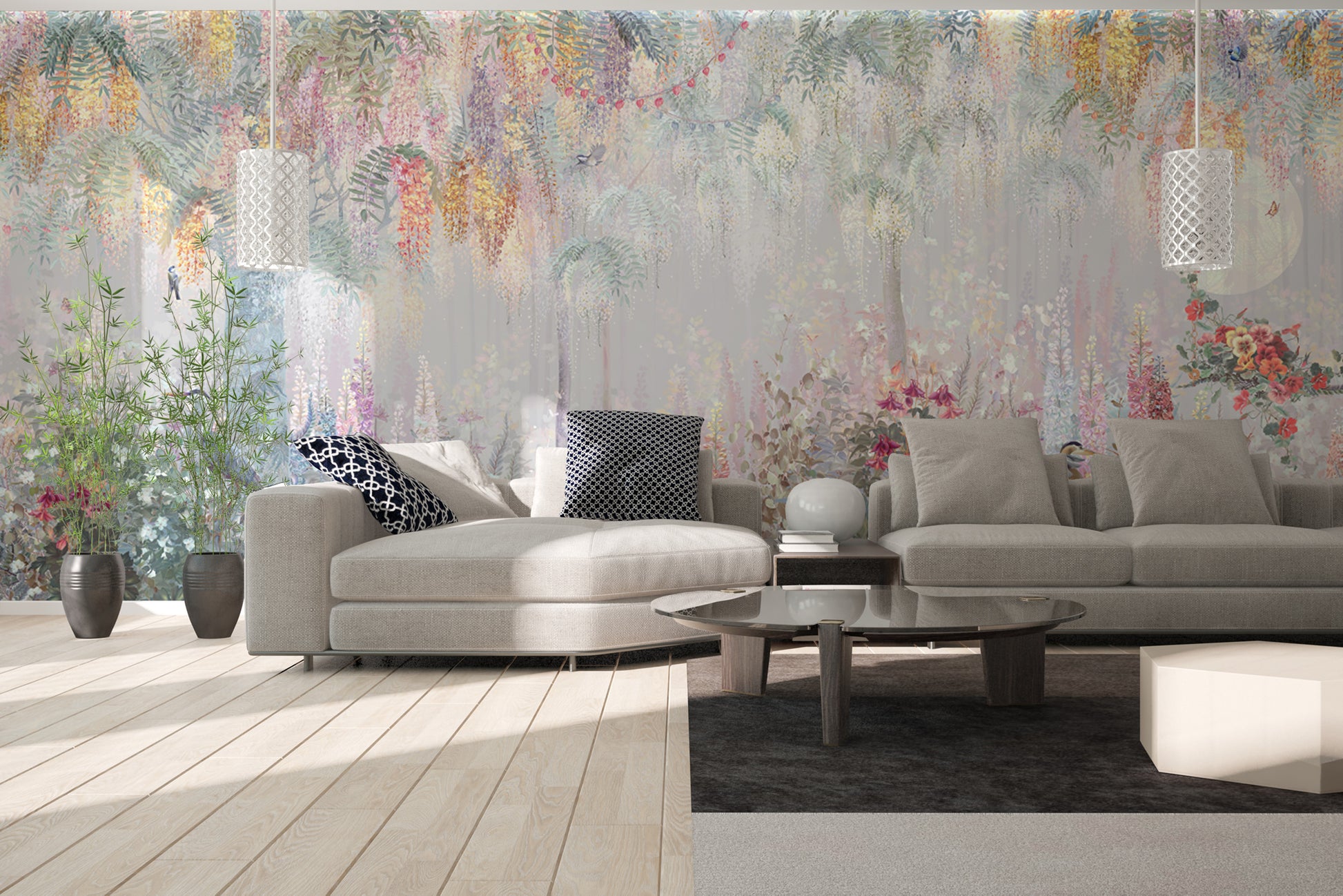 Feathered Euphoria Blushing Jungle Backdrop Mural