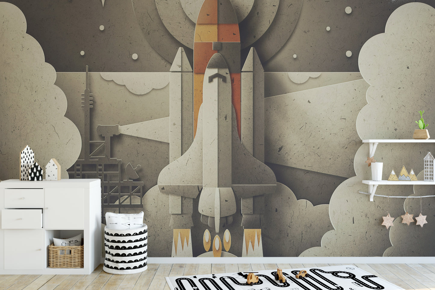 Retro Space Rocket Wallpaper for kids