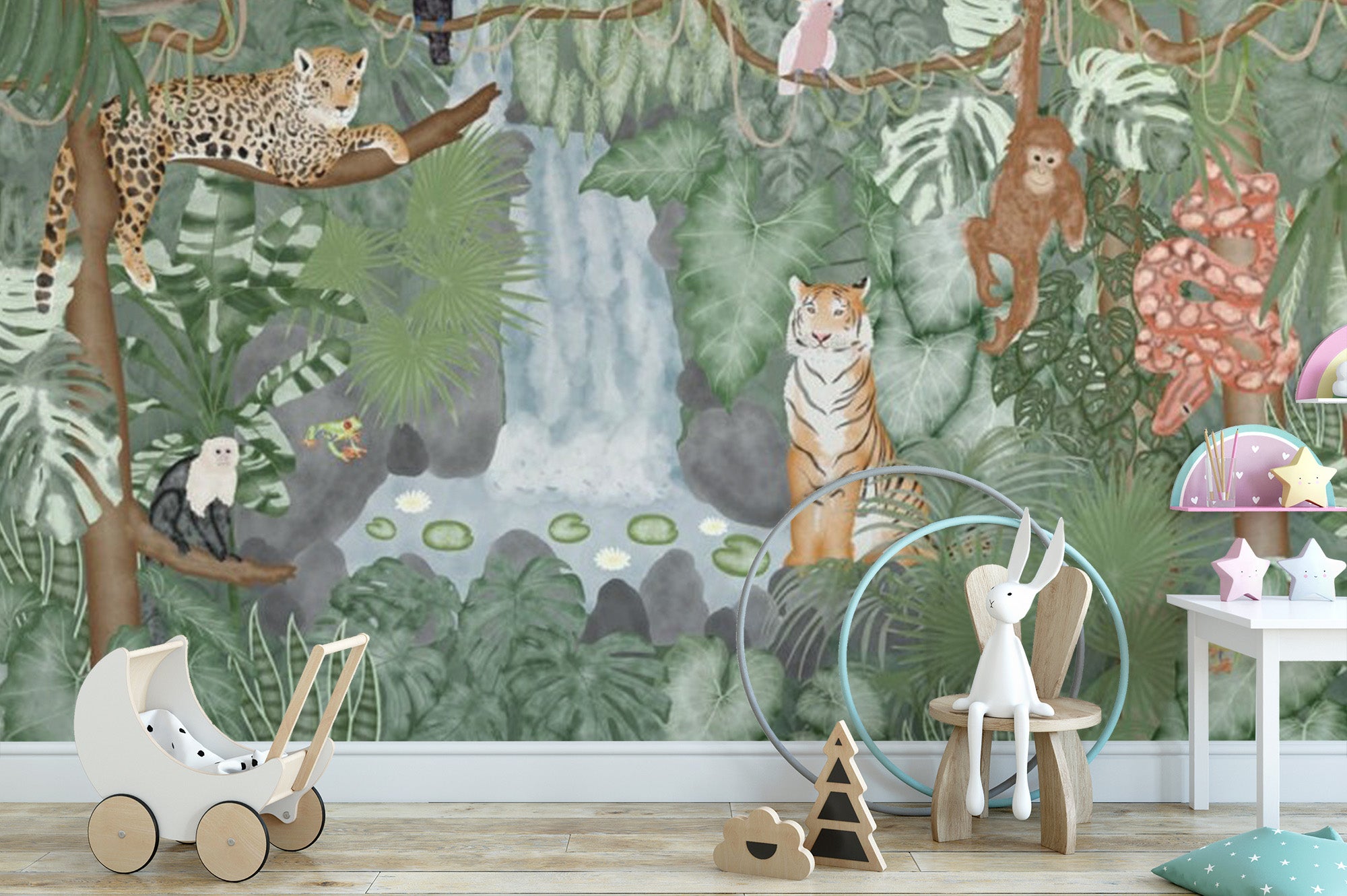 Fantasy tropical fauna wallpaper mural for rooms