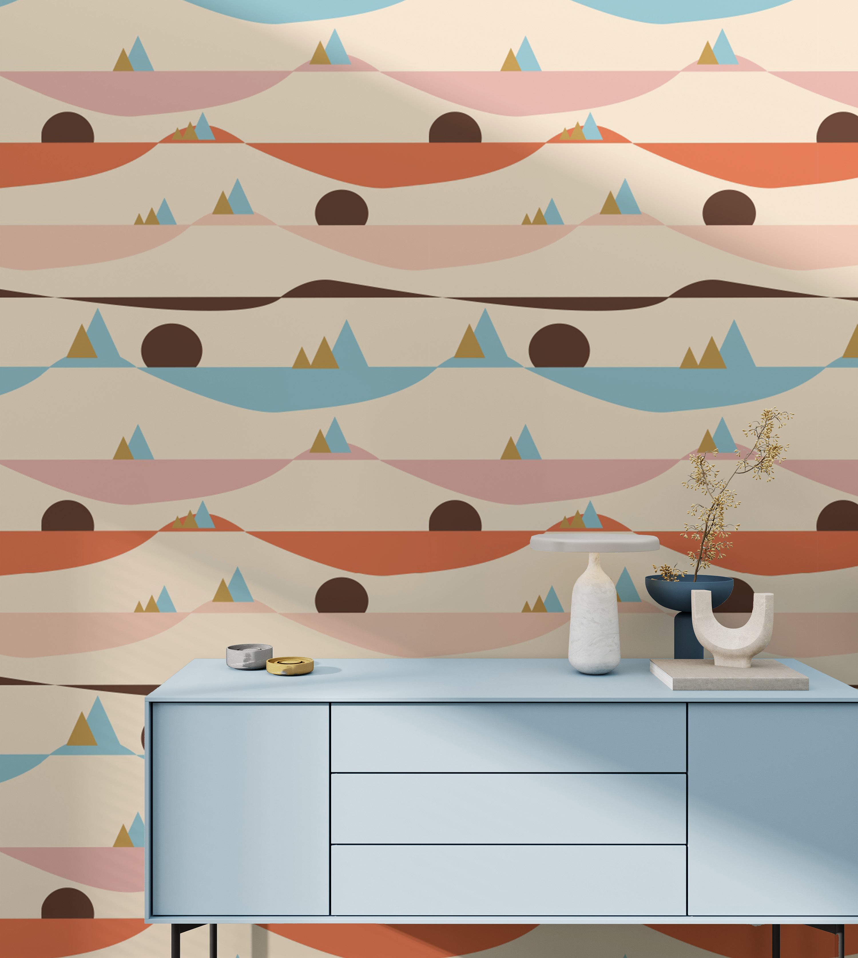 Desert-inspired abstract repeat pattern wallpaper
