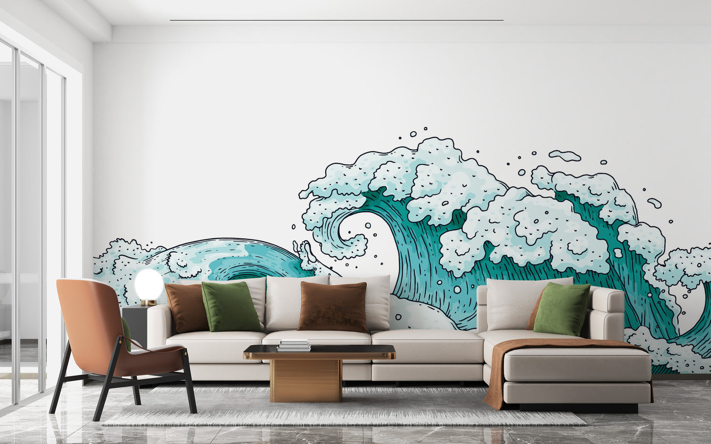 Calm ocean waves wallpaper in blue tones