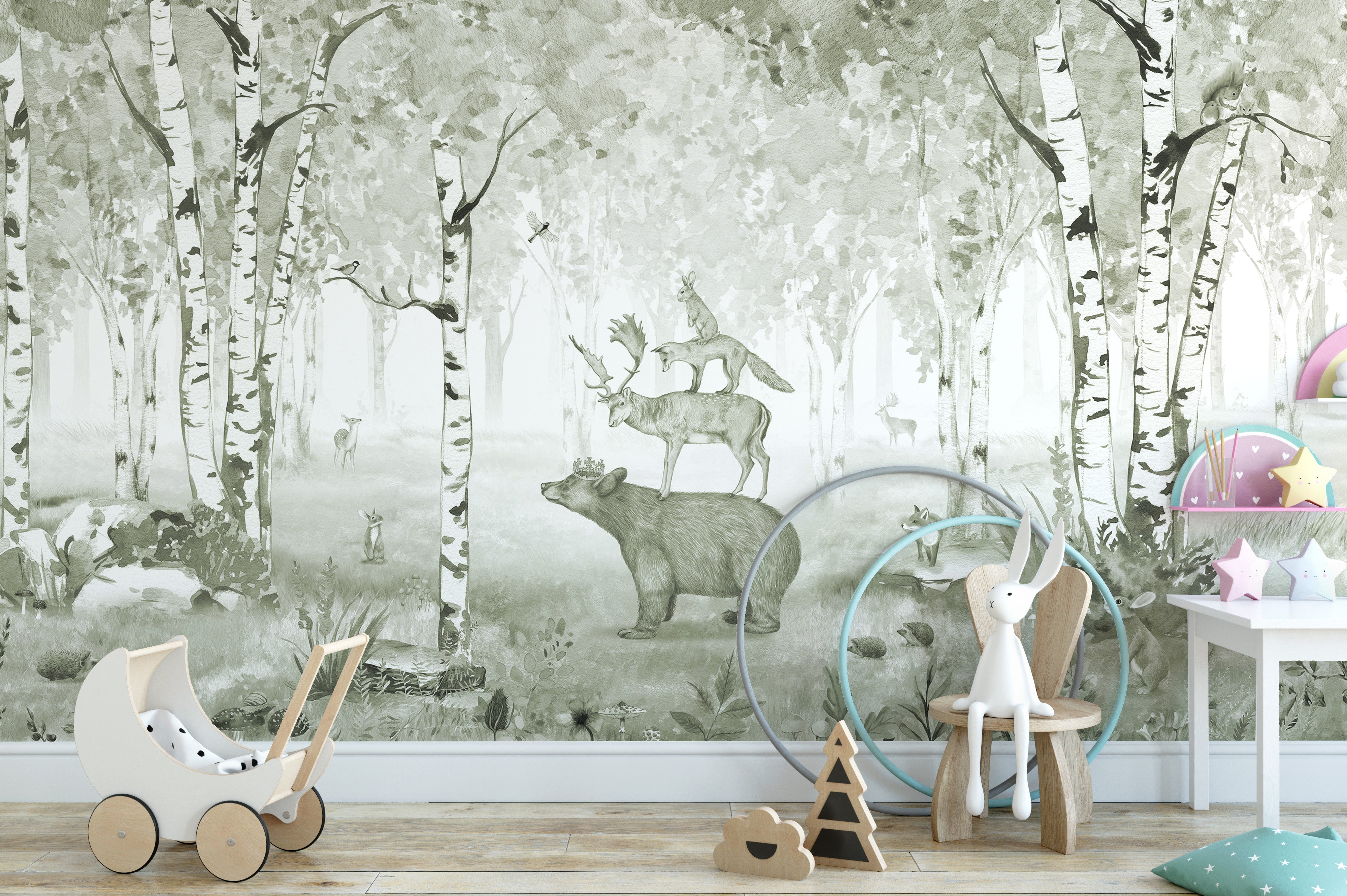 Green bear wallpaper mural showcasing nature and wildlife