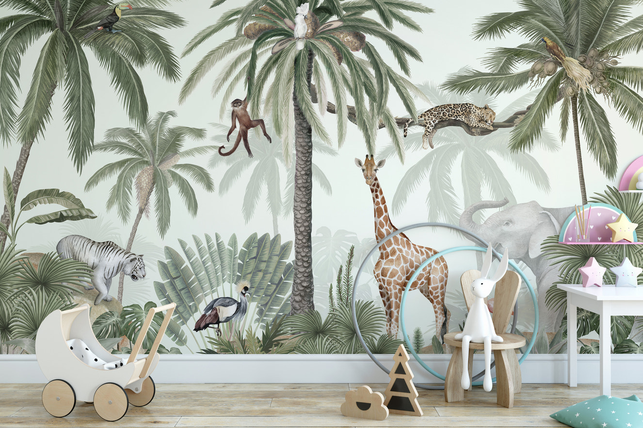 Exotic animals and palm trees in Tropical Jive wallpapeR