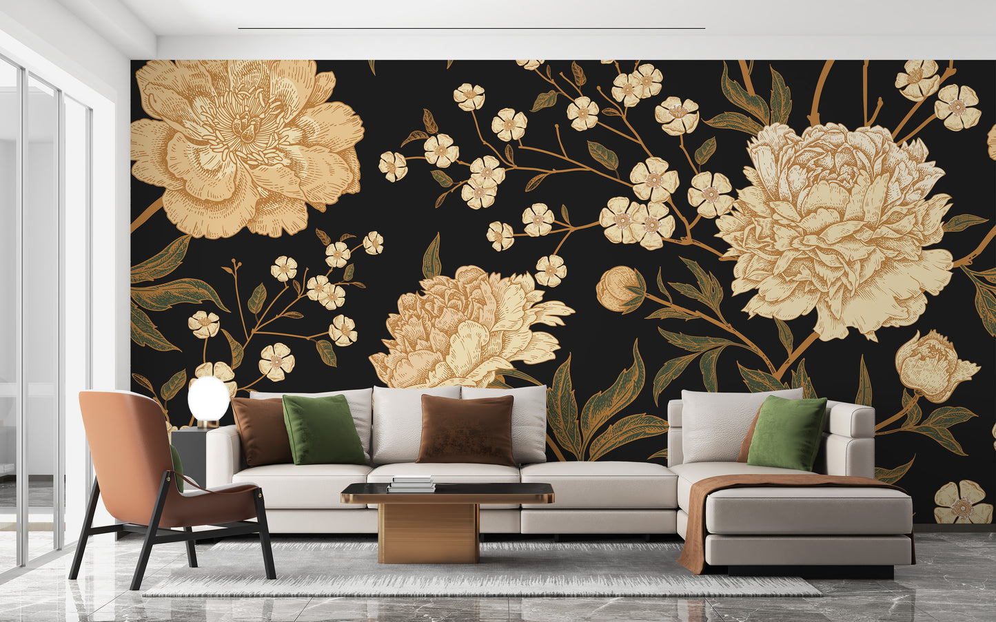 Dark Peony Flowers Wallpaper Murals