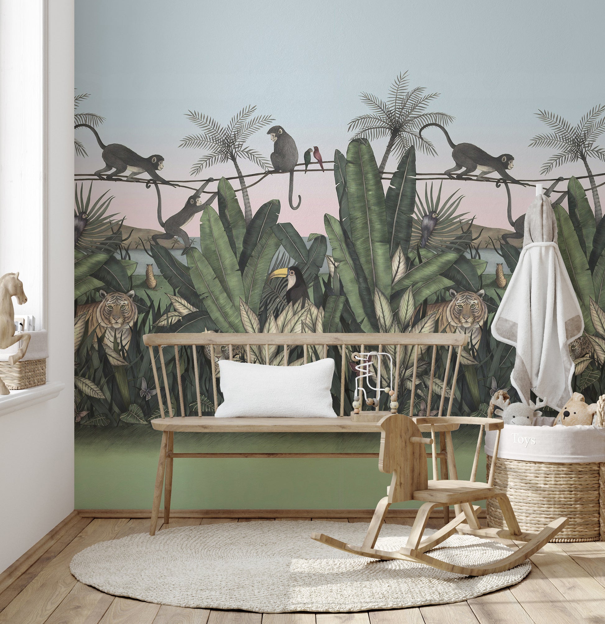 Green Forest Animal Mural for Walls
