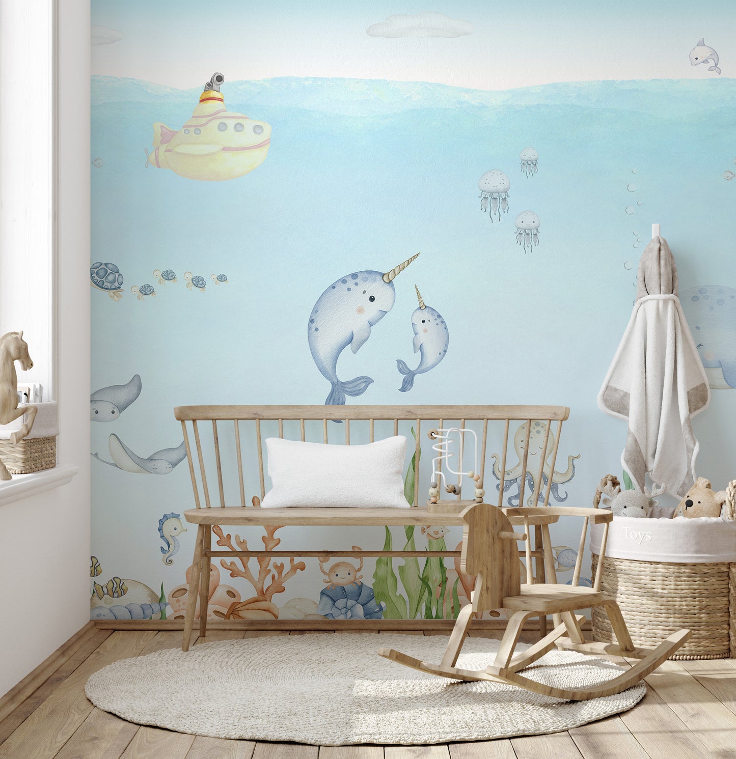 Playful ocean explorer mural for kids rooms