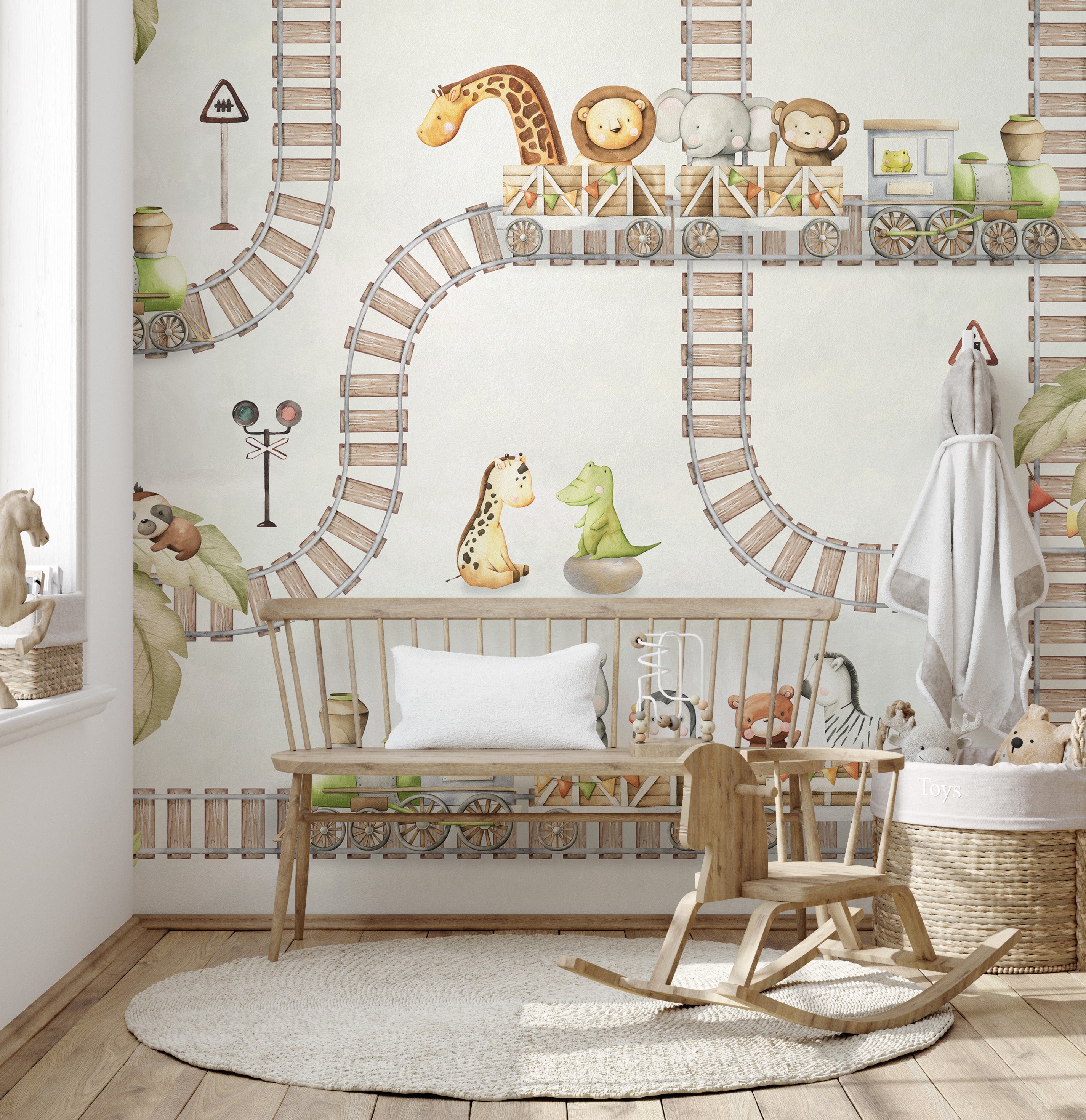 Whimsical train travel wall decor for children