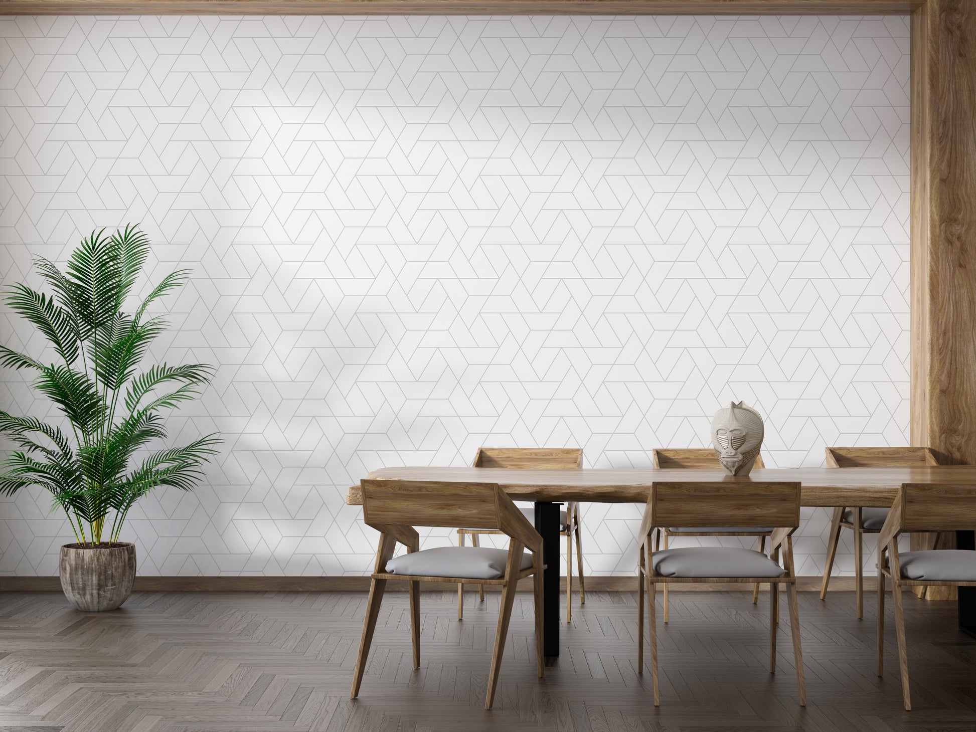 Sophisticated white grid line wallpaper design
