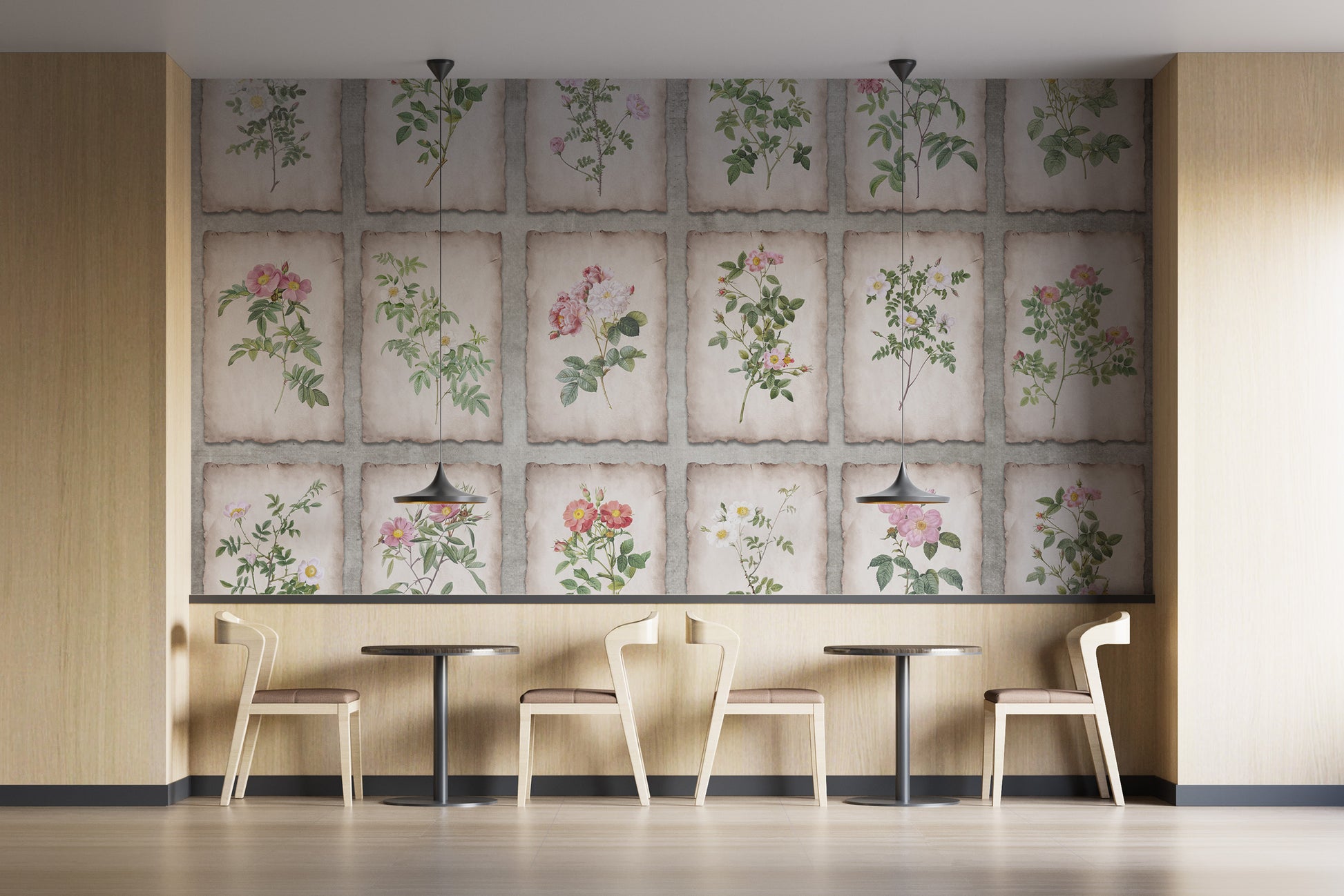 Framed botanicals mural with timeless floral beauty