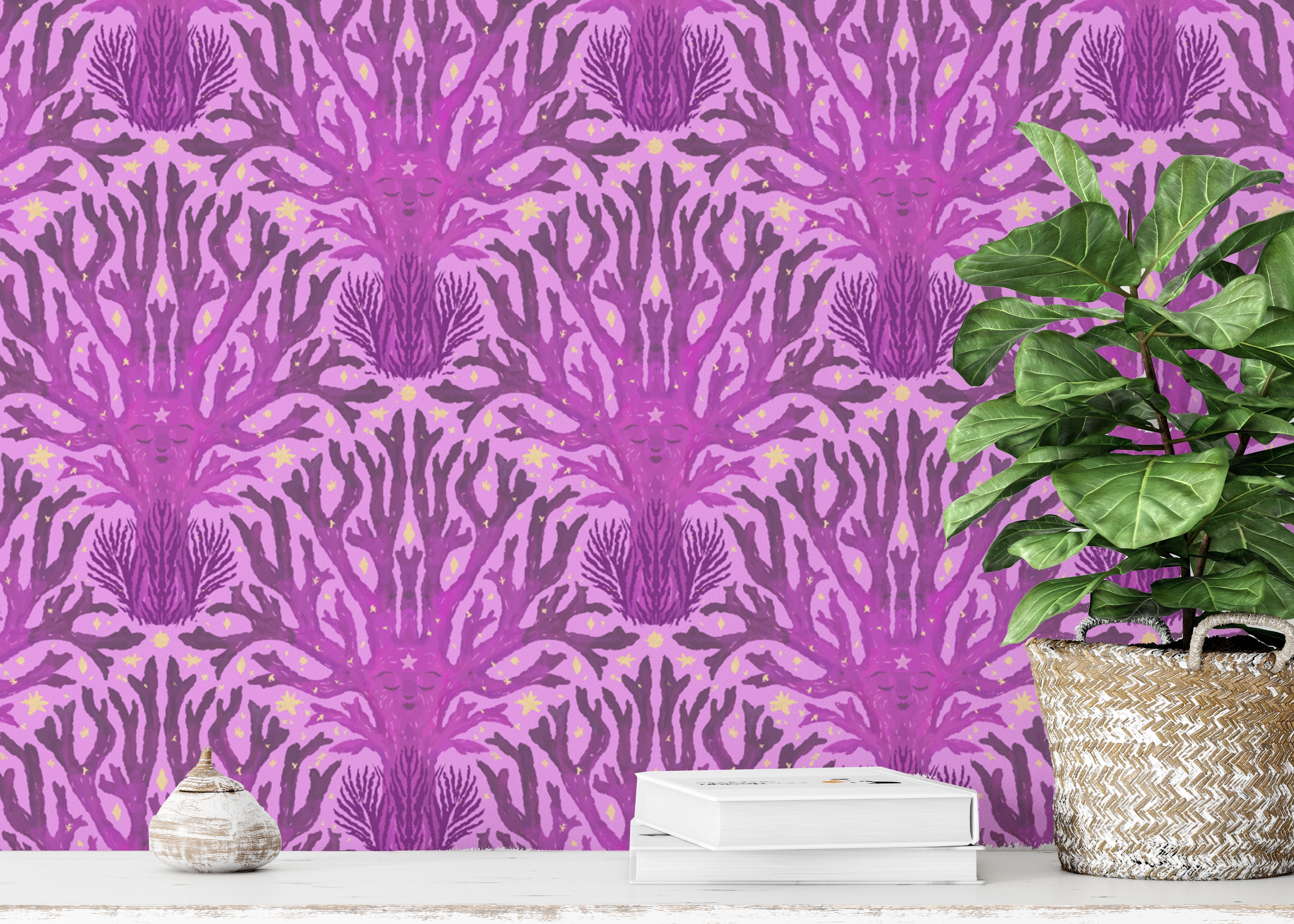 Unique lilac fungus design wall mural for decor
