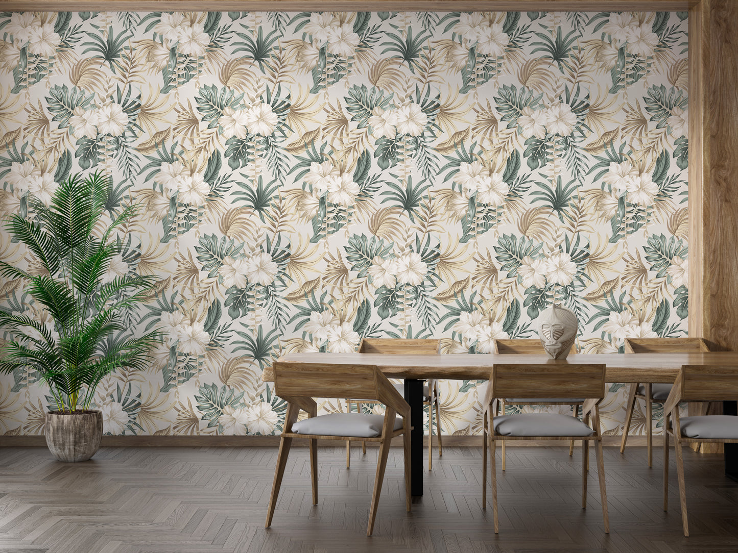 Vintage-style tropical wallpaper design
