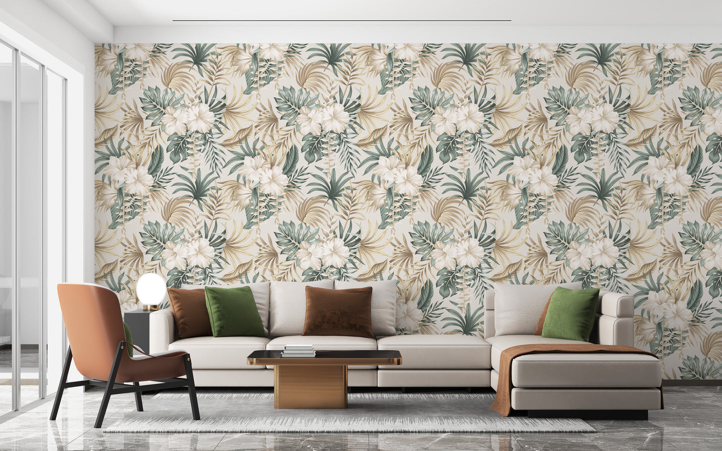 Tropical leaves and floral mural art
