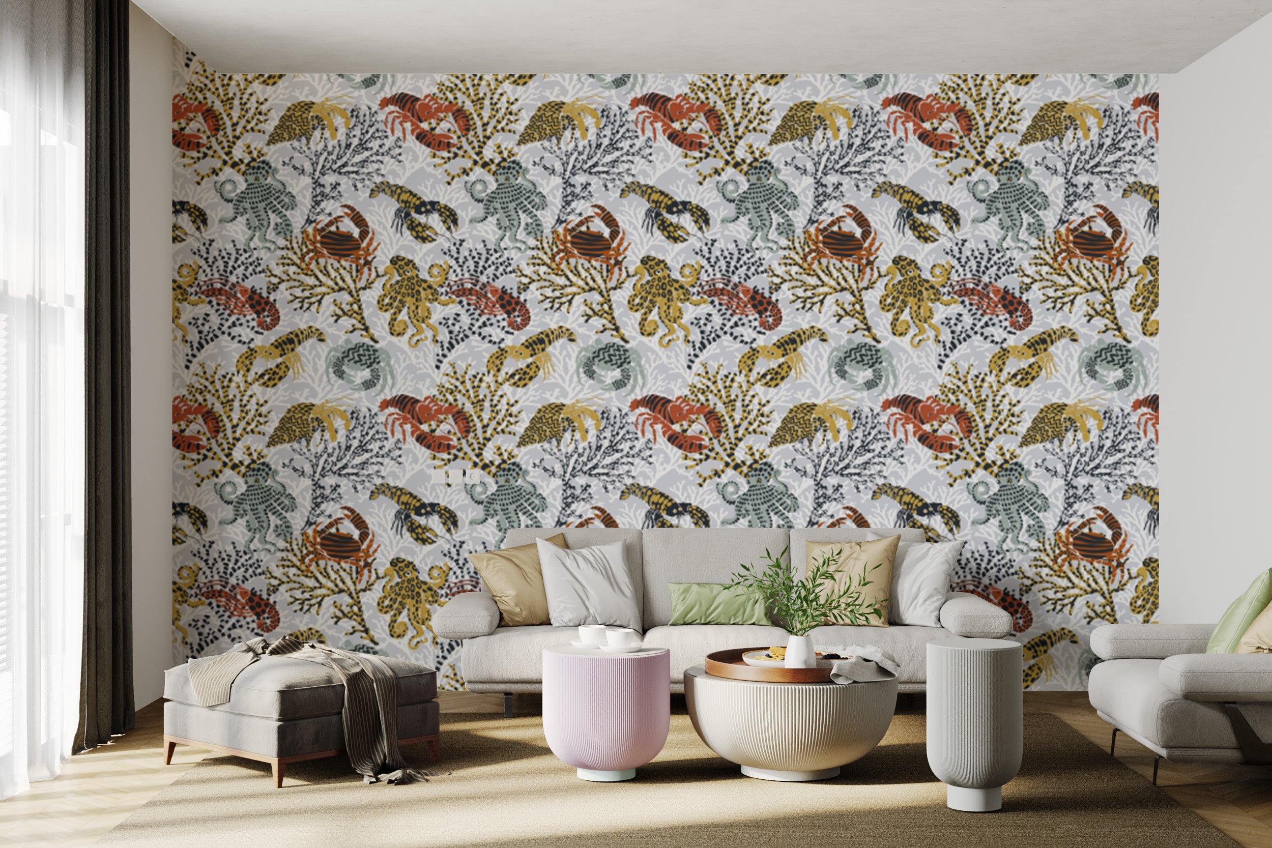 Elegant Aquatic Life wallpaper featuring marine creatures.
