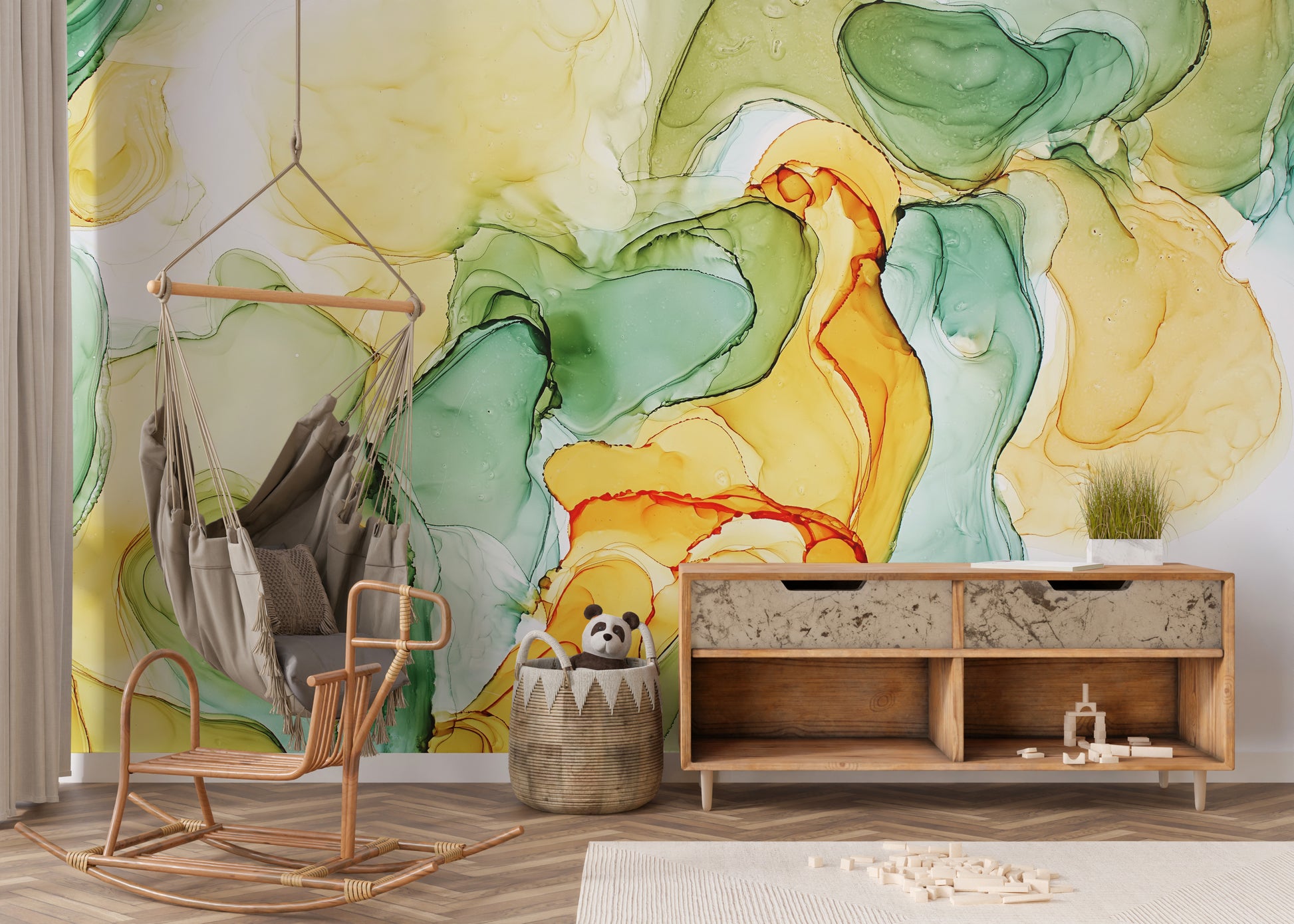 Creative alcohol ink-inspired wallpaper mural for modern spaces.
